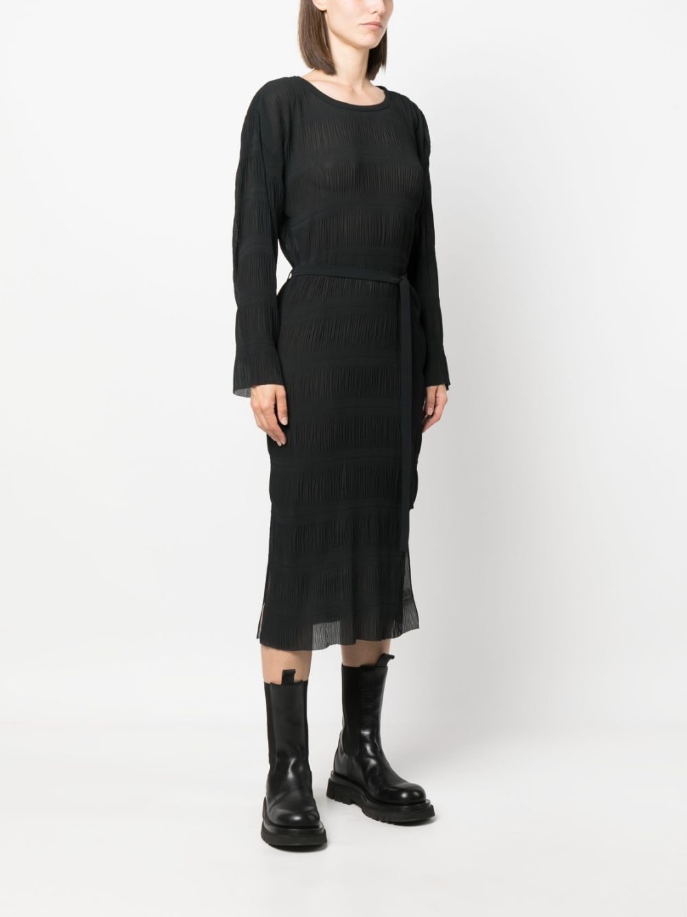 plissÃ©-effect tied-waist midi dress - 3