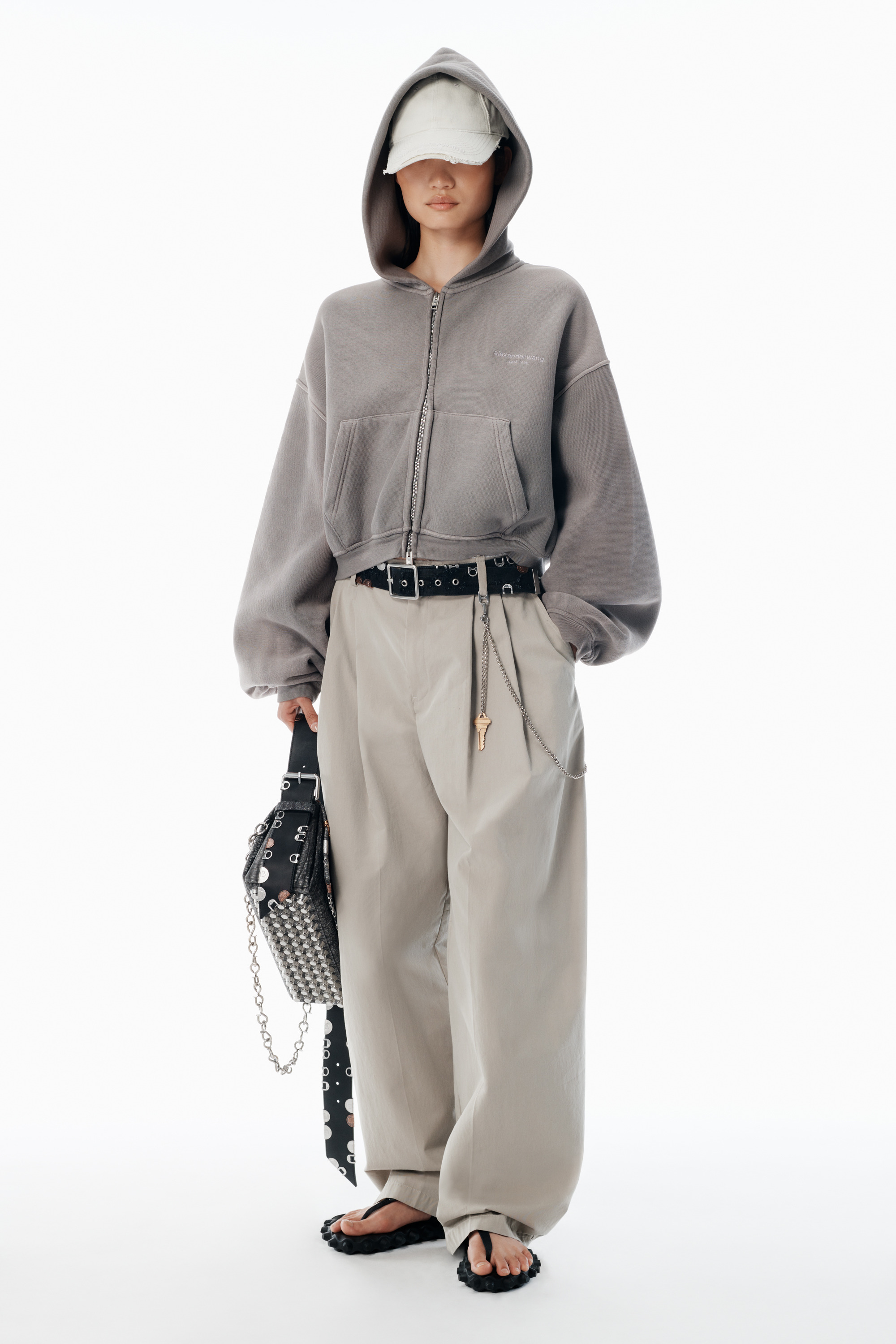 Grey Oversized Crop Hoodie - 5