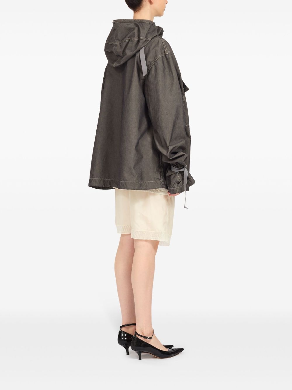 hooded drawstring-waist denim jacket - 4