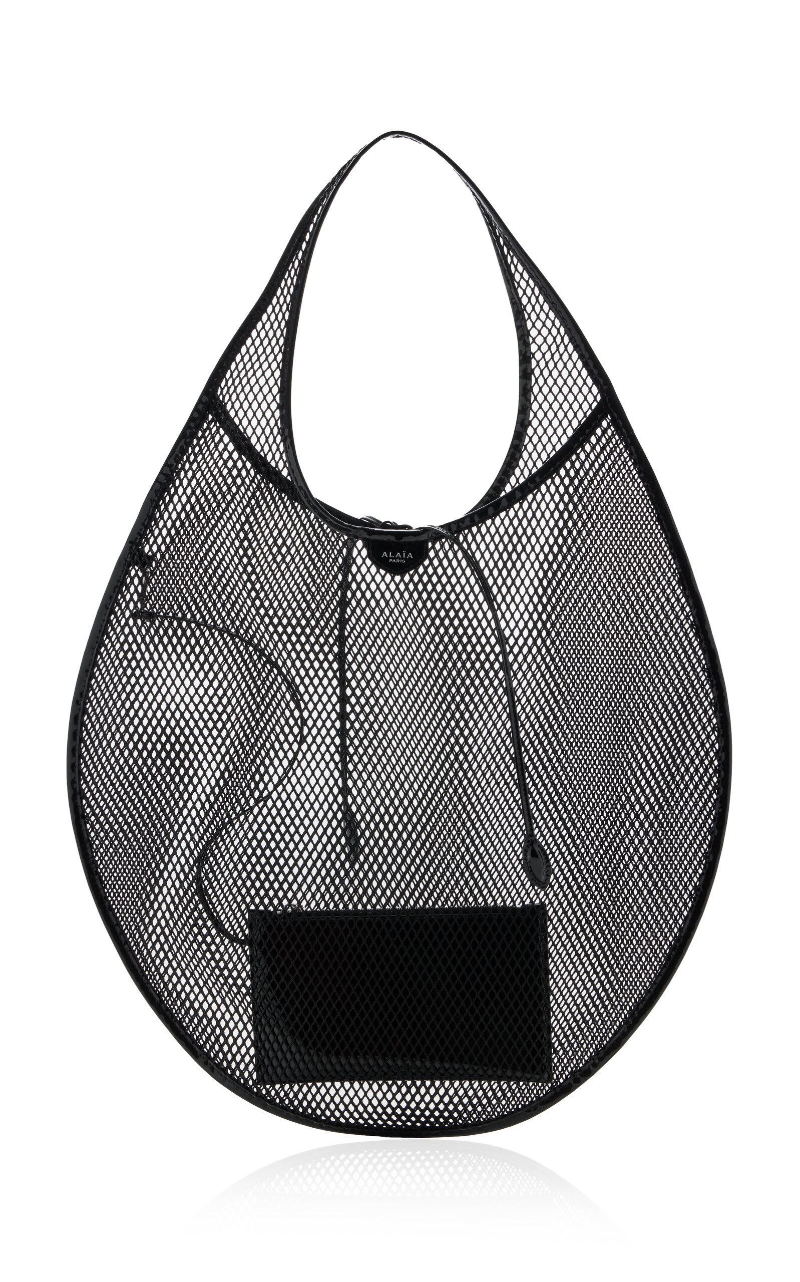 Leather-Trimmed Mesh Tote Bag black - 1