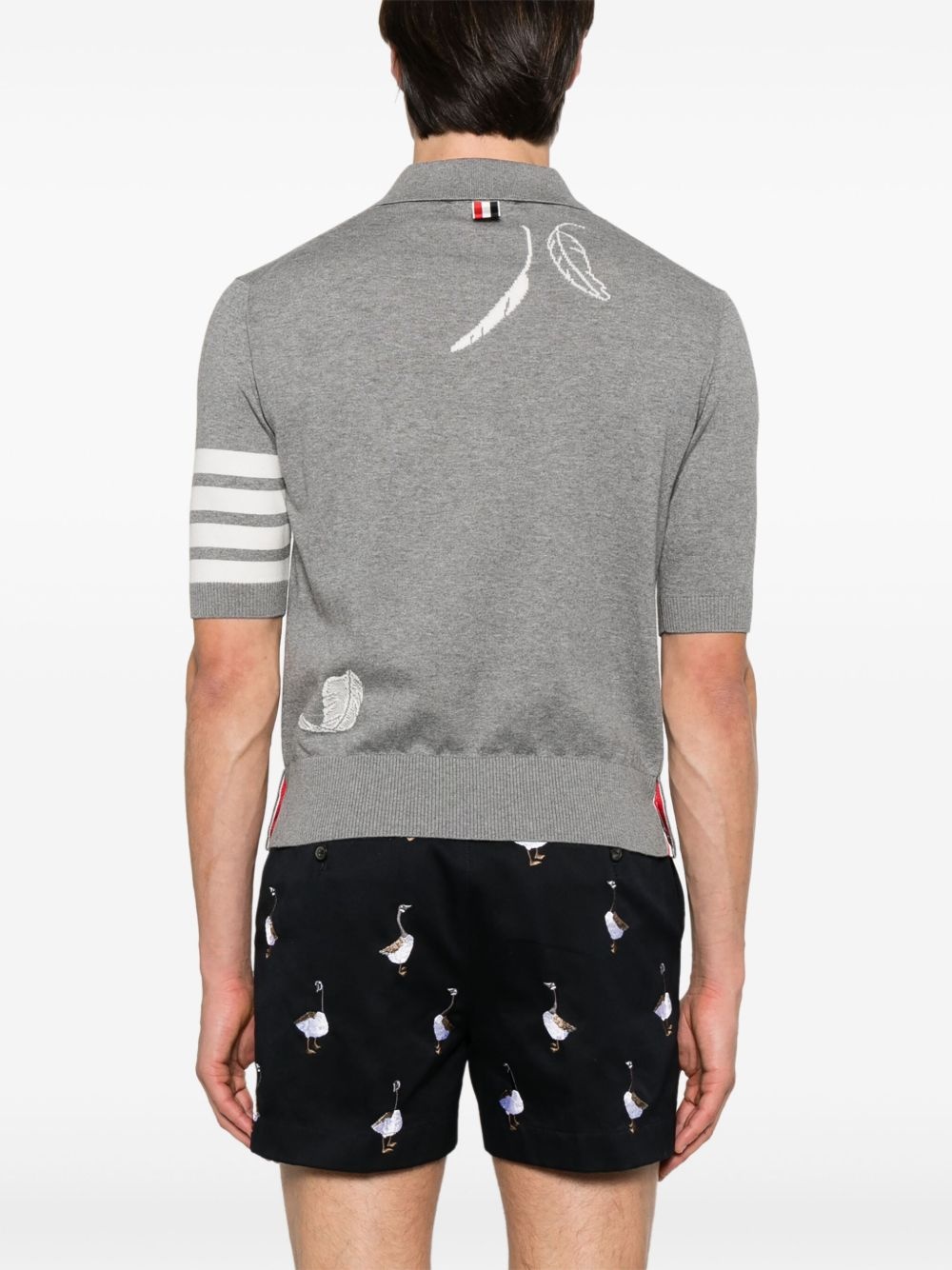 feather-intarsia cotton polo shirt - 3