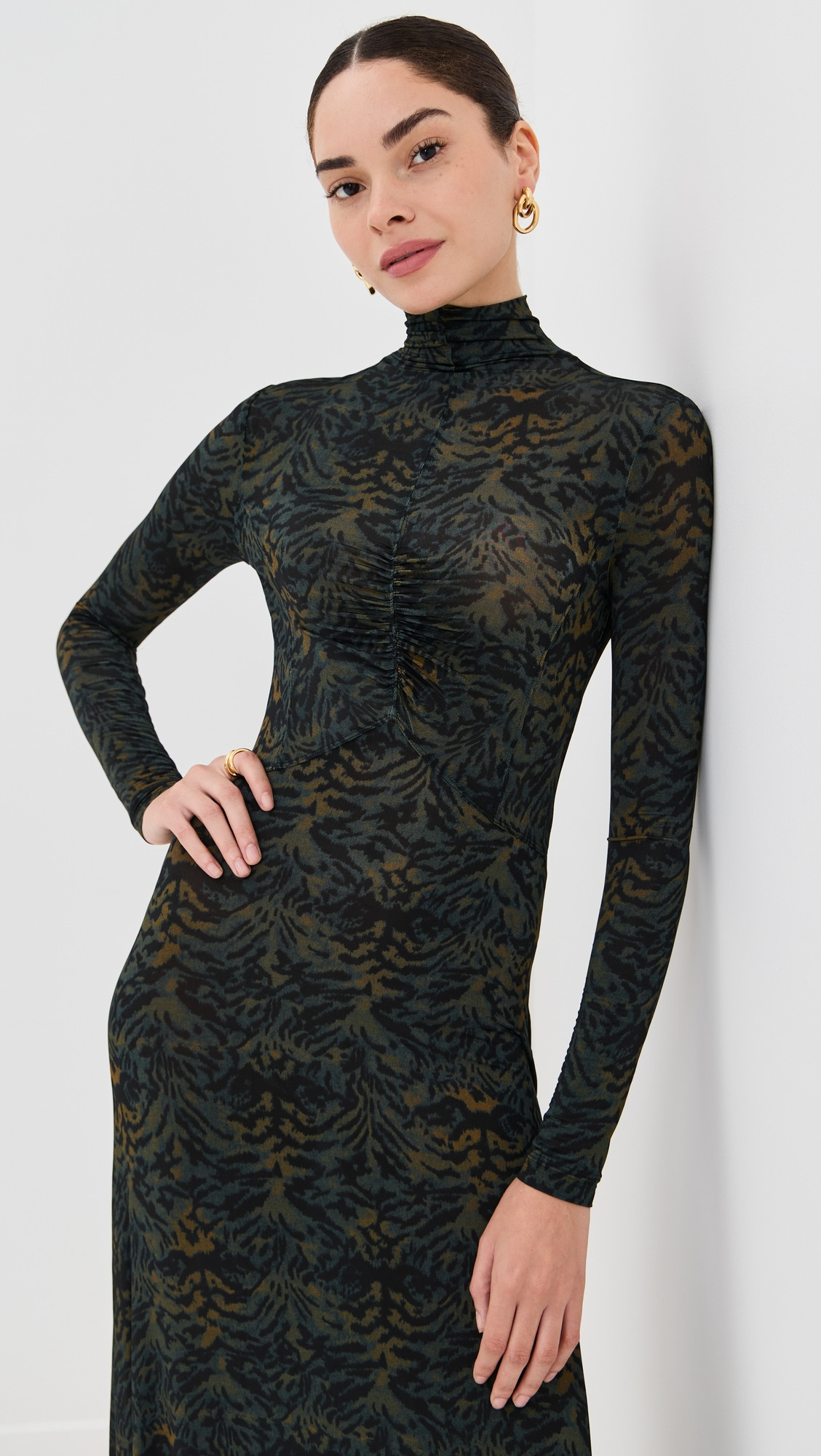Koa Jersey Ruched Front Turtleneck Dress - 2