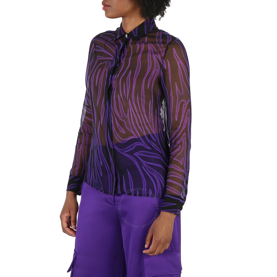 Versace Ladies Allover Long-Sleeve Sheer Silk Shirt - 4