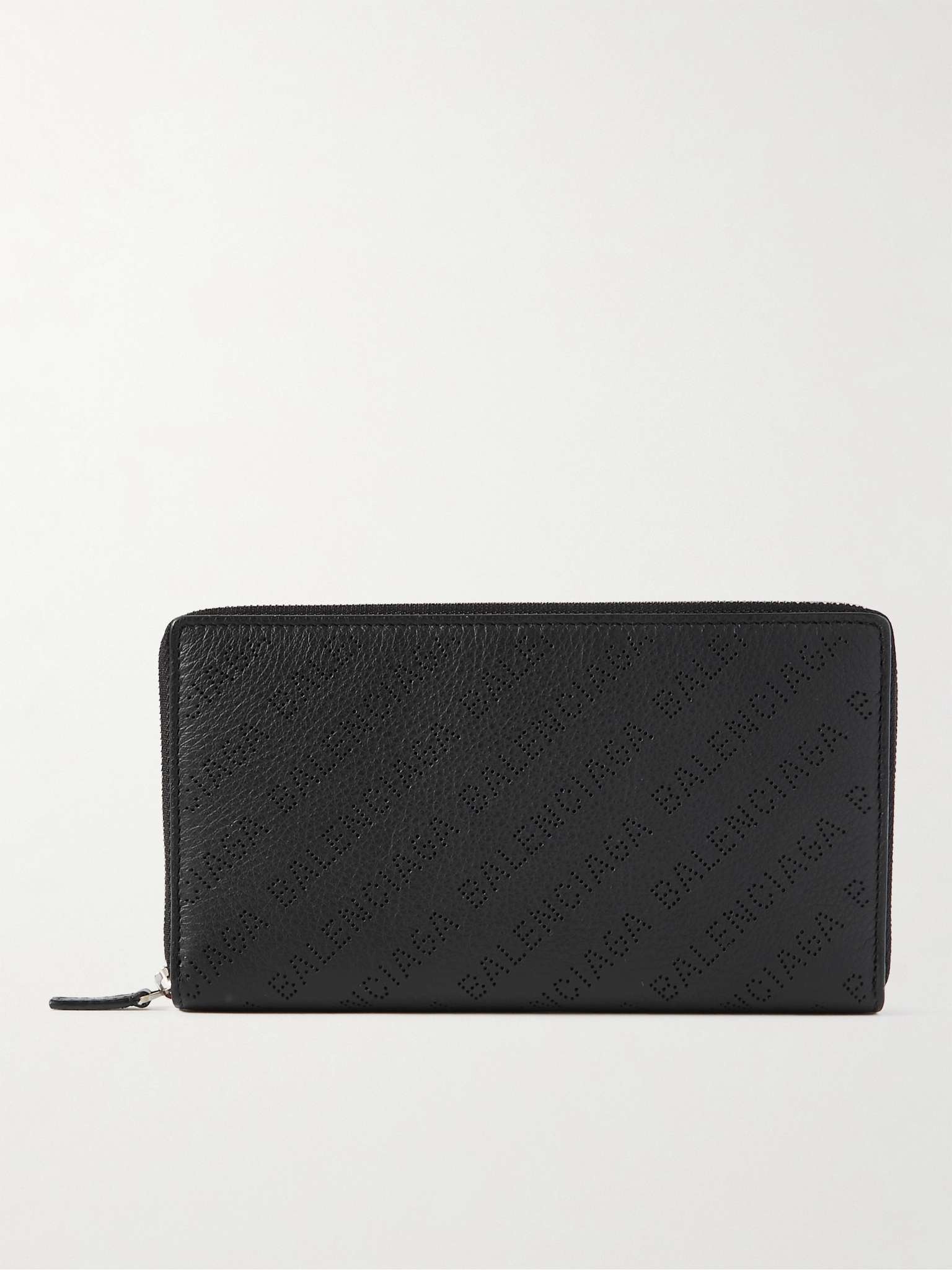 Logo-Perforated Full-Grain Leather Zip-Around Wallet - 1