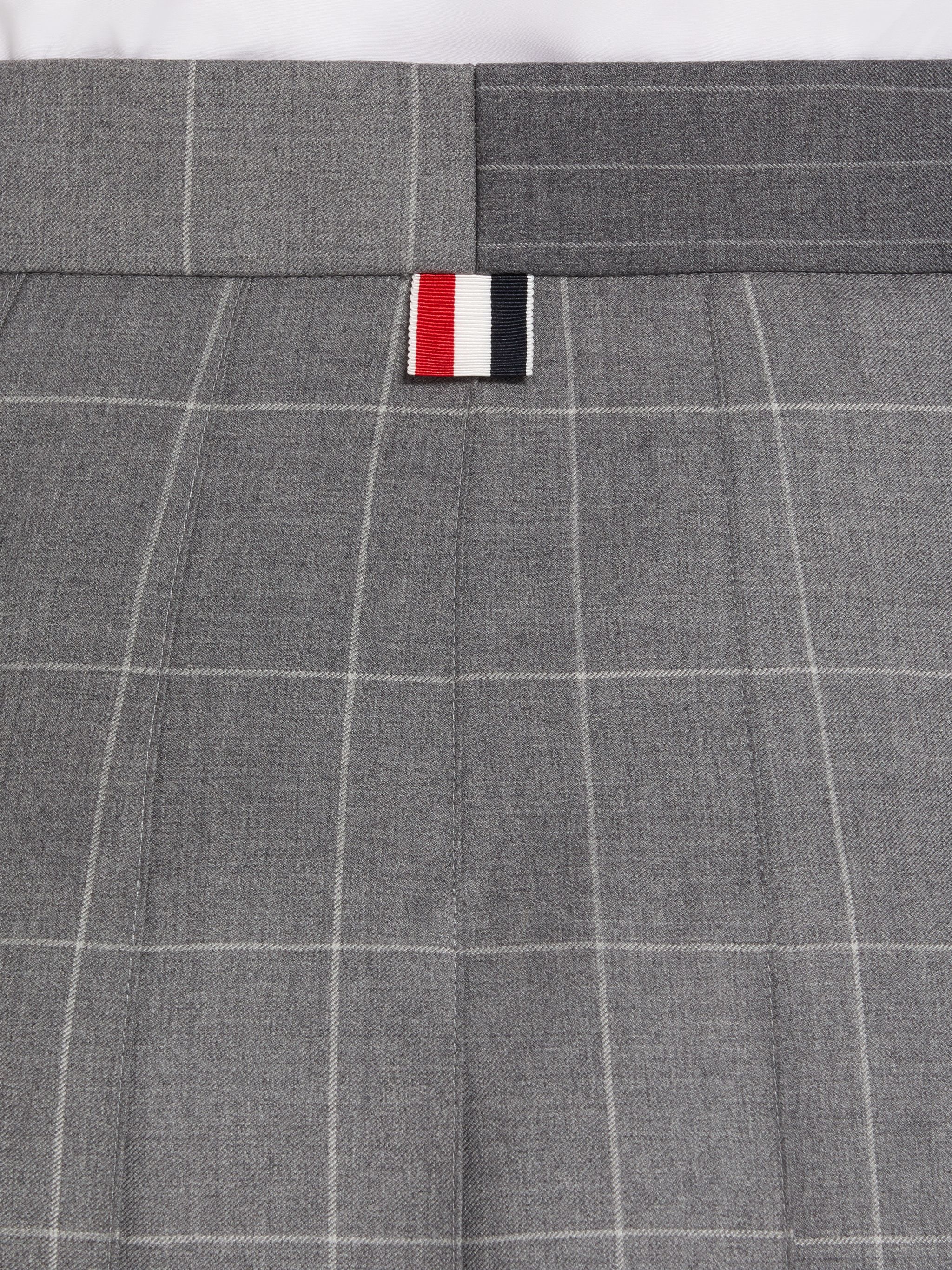 Medium Grey Pinstripe and Windowpane Wool Suiting Pleated Sack Skirt - 6
