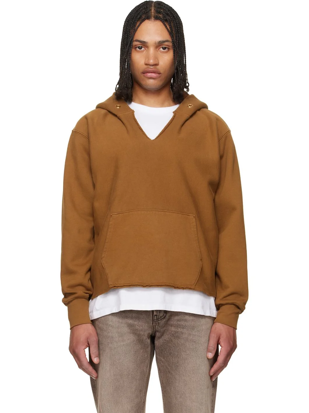 Tan Heavyweight Raw Cropped Hoodie - 1