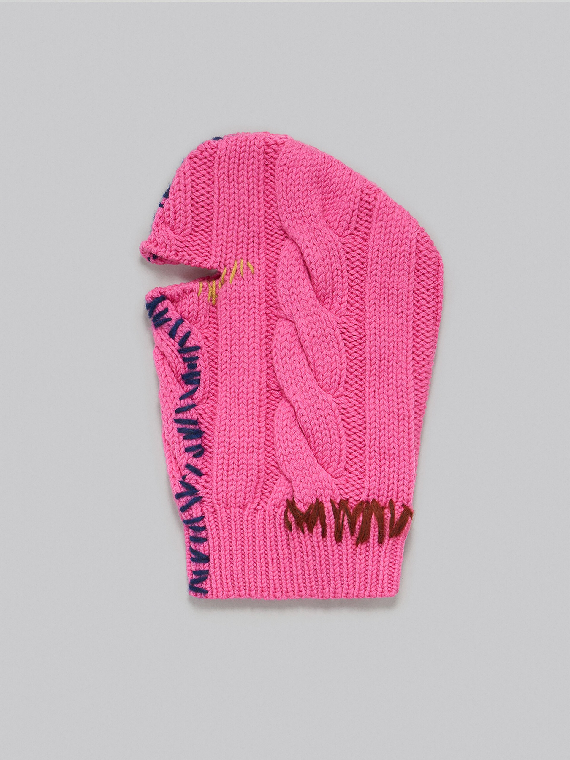 FUCHSIA WOOL BALACLAVA WITH CONTRASTING MENDING - 2