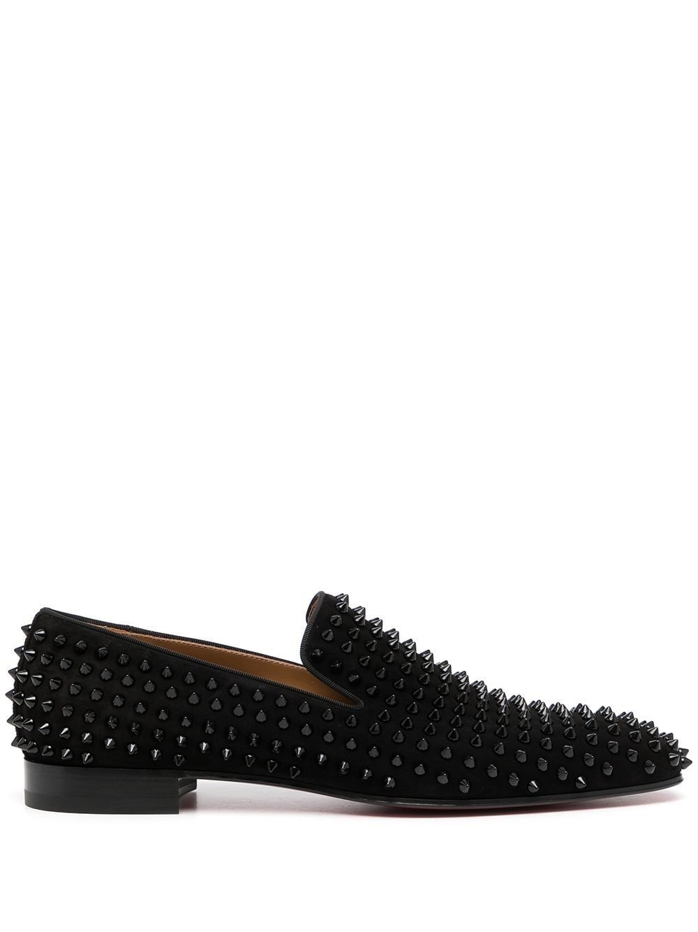 Black Dandelion Spikes Suede Leather Loafers - 1