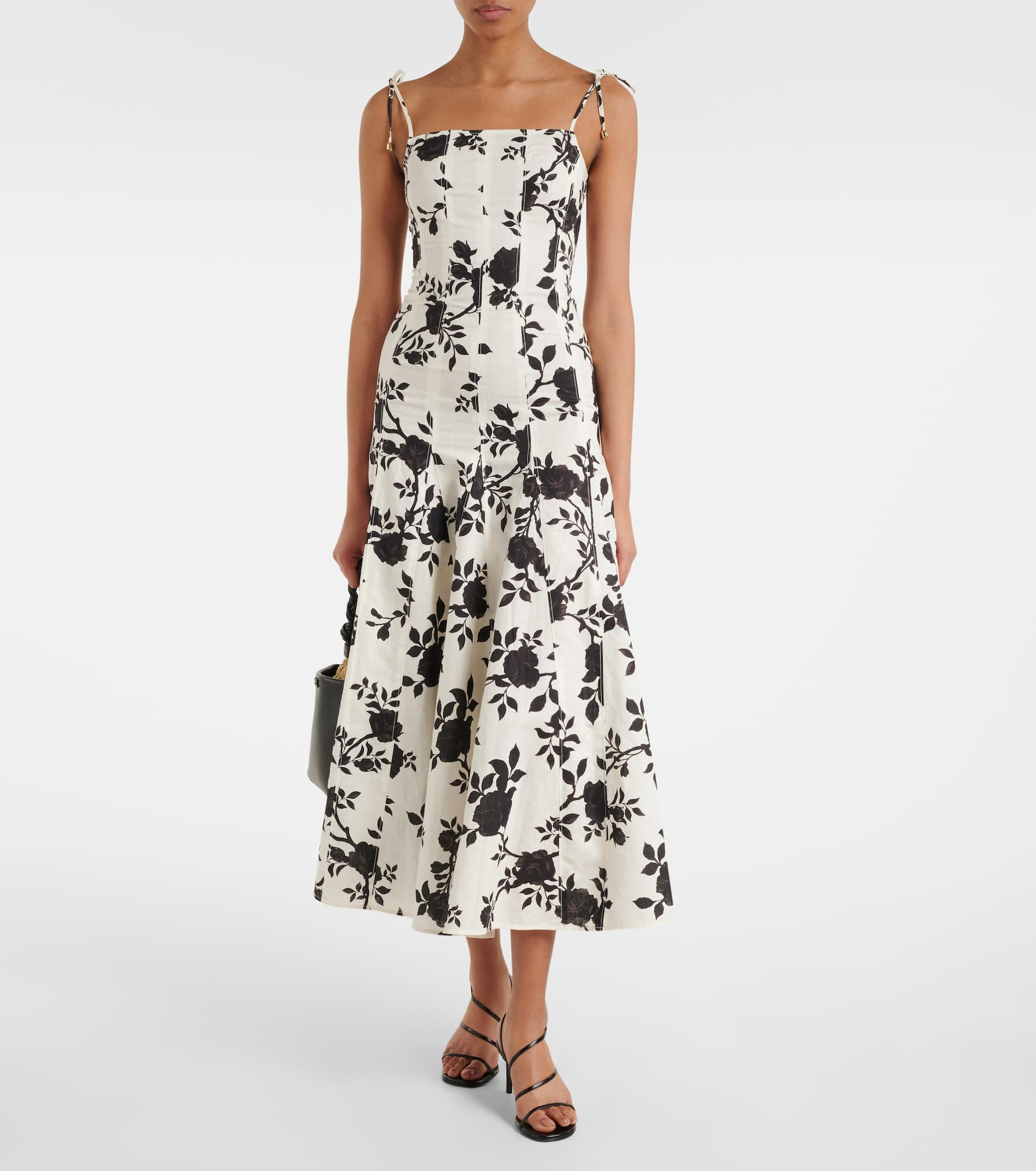 Floral linen and cotton midi dress - 2