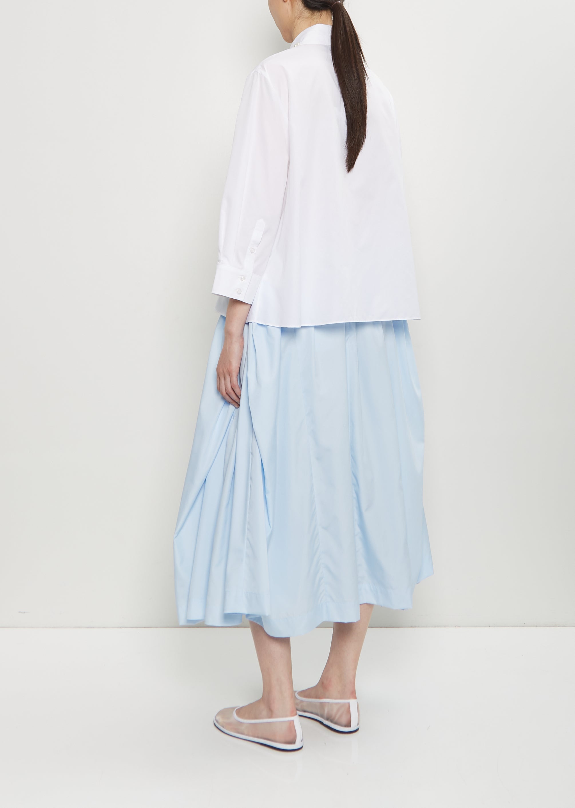 Cotton Embellished Cropped Shirt — White - 3
