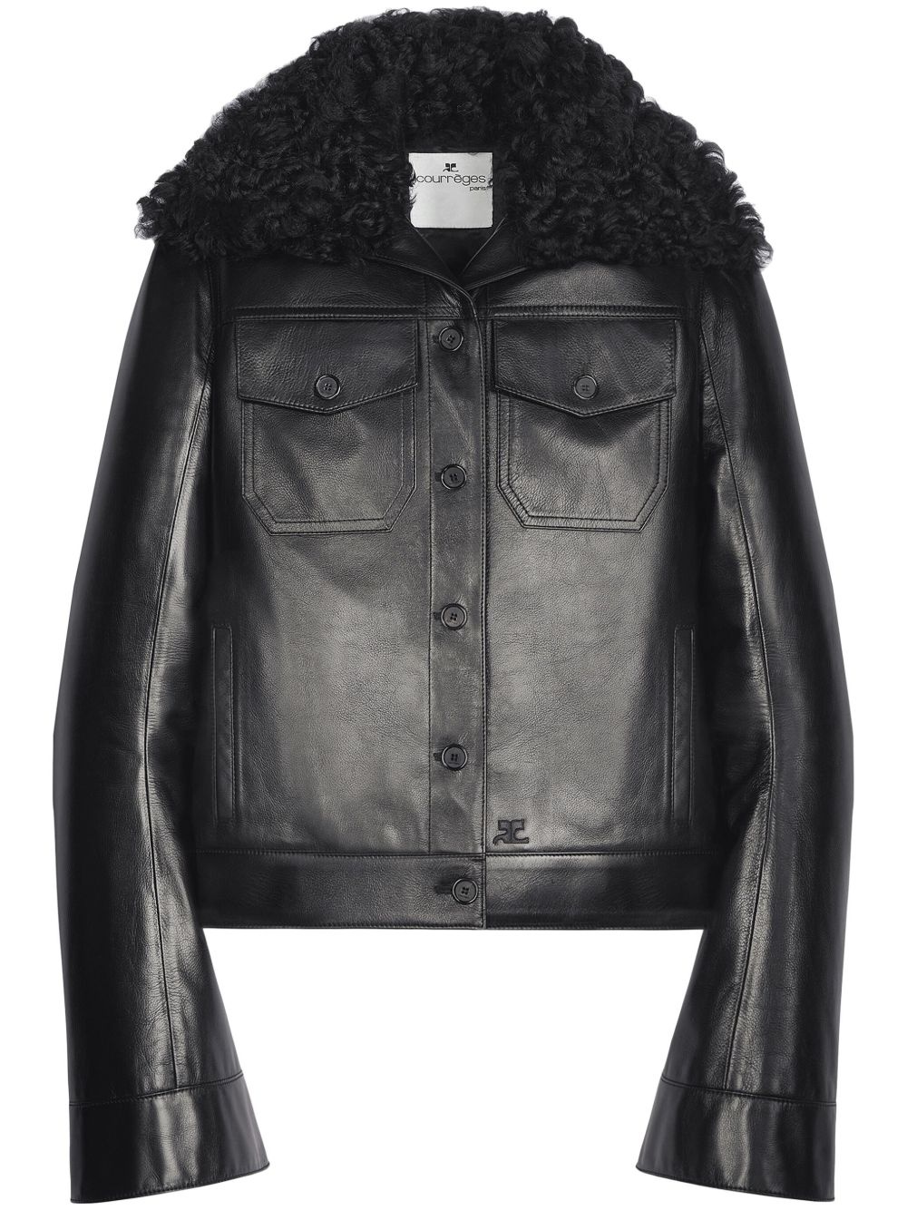 shearling-collar leather jacket - 1