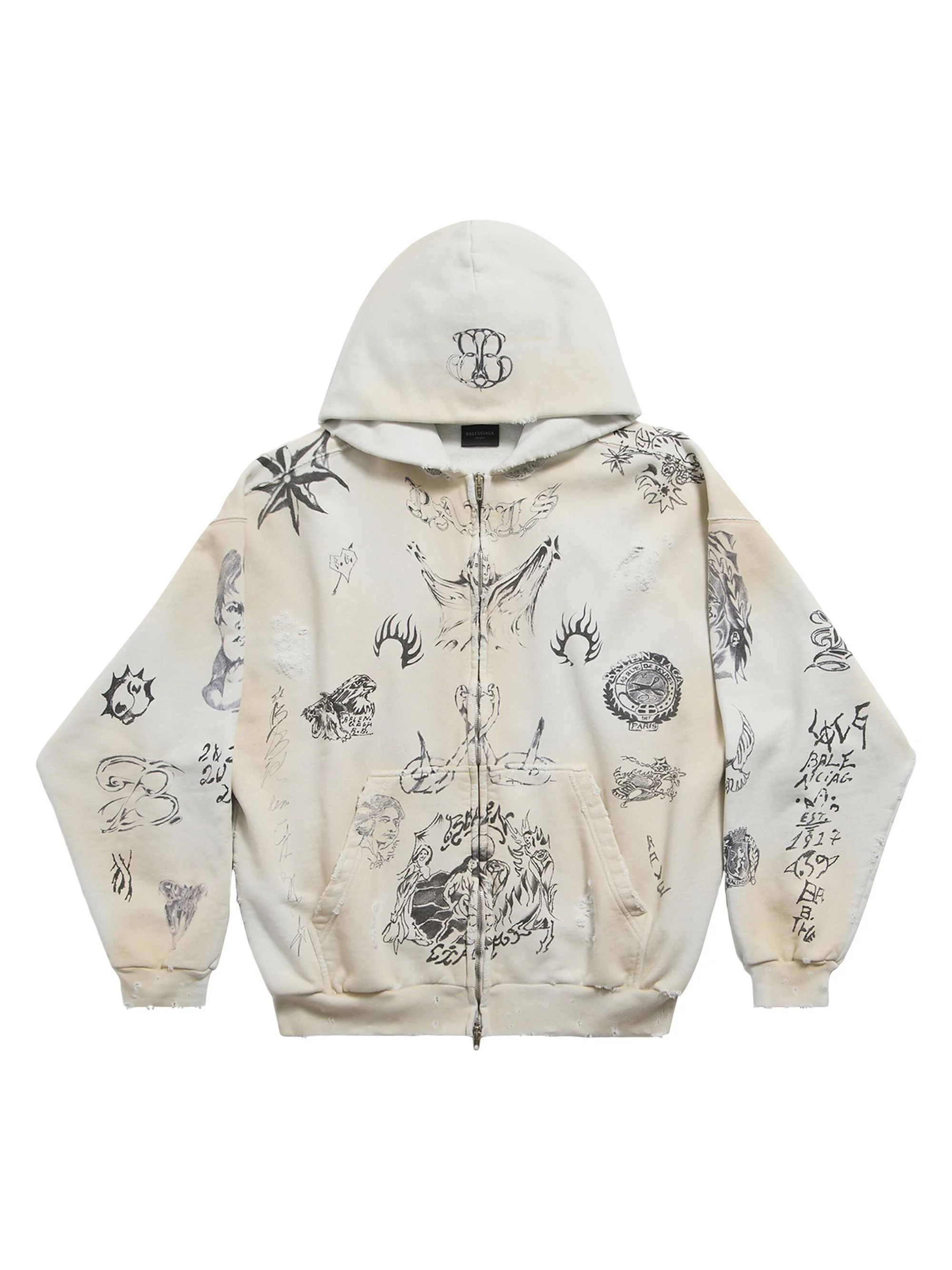 Tat Zip-Up Hoodie - Off White Black - 1