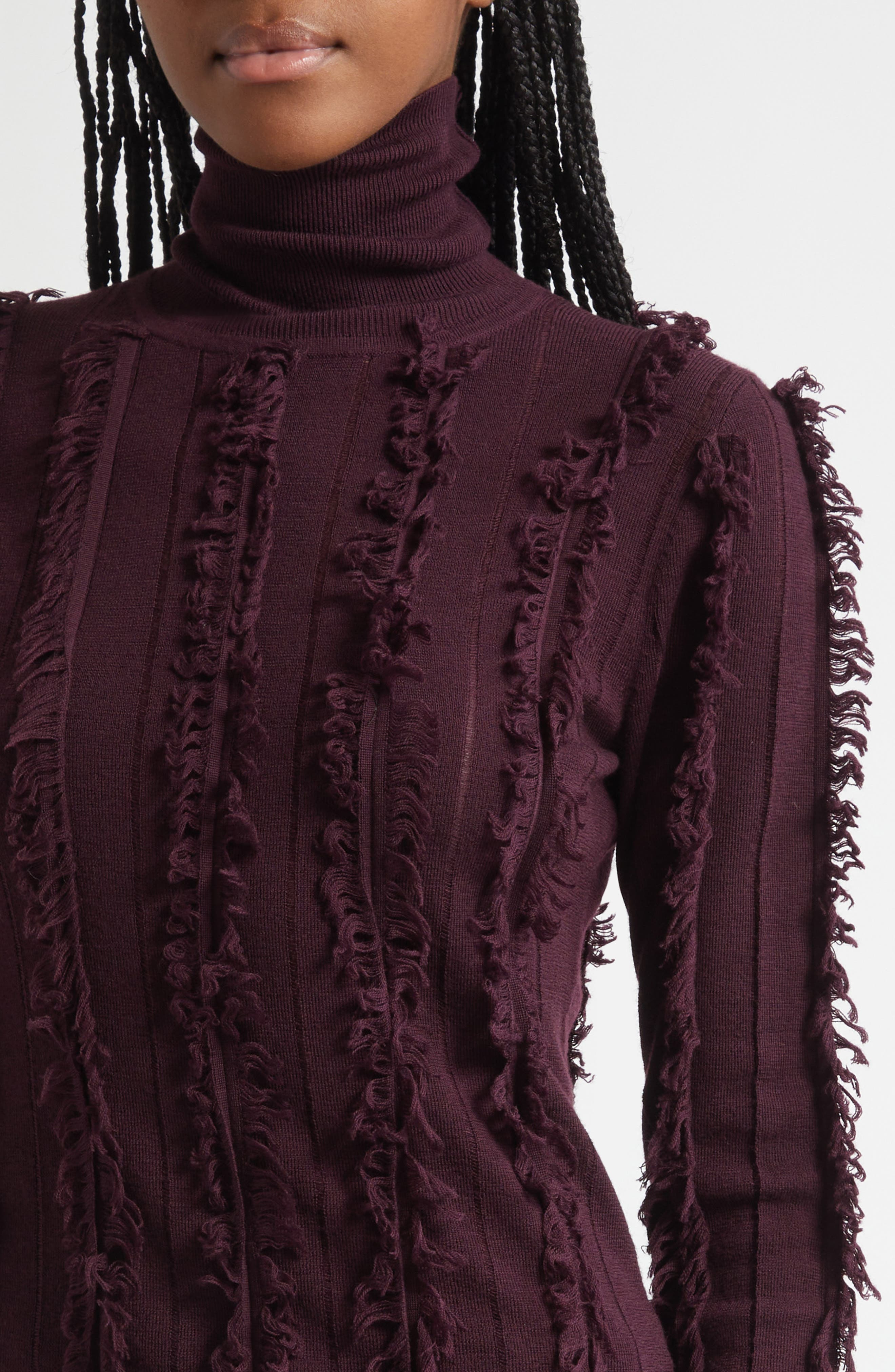 ZANKOV Nico Fringe Stripe Merino Wool Turtleneck Sweater in Pineau at Nordstrom - 5