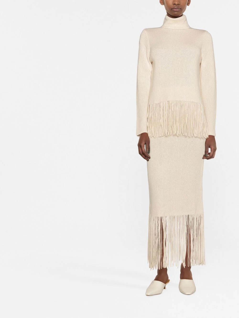 fringe-detail high-waisted skirt - 2