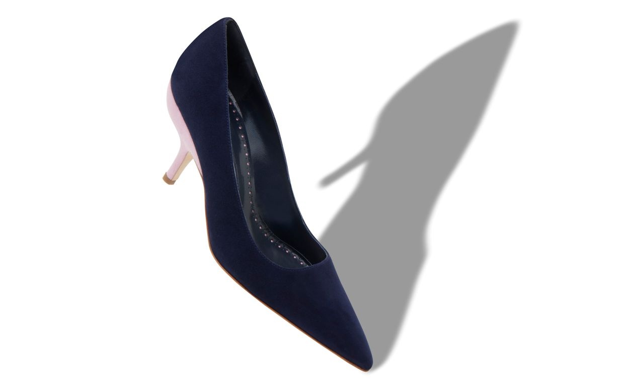 Navy Blue and Purple Suede Pointed Toe Pumps - 2