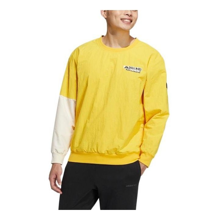 Men's adidas neo Colorblock Loose Alphabet Round Neck Long Sleeves Yellow HD4637 - 1