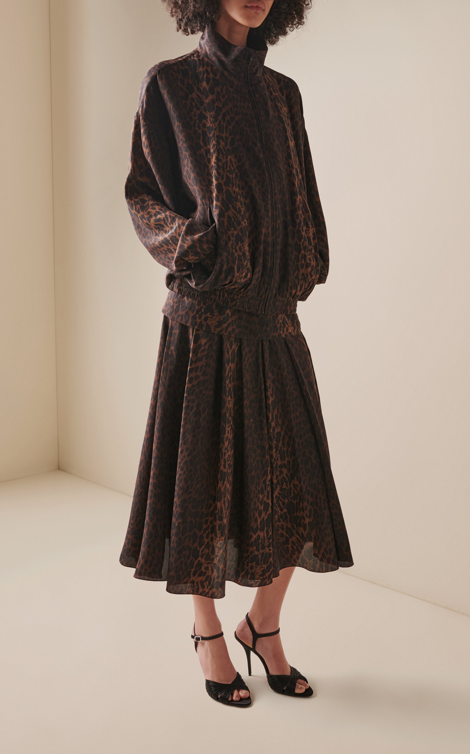 Tracksuit-Style Silk-Crepe Blouse brown - 3