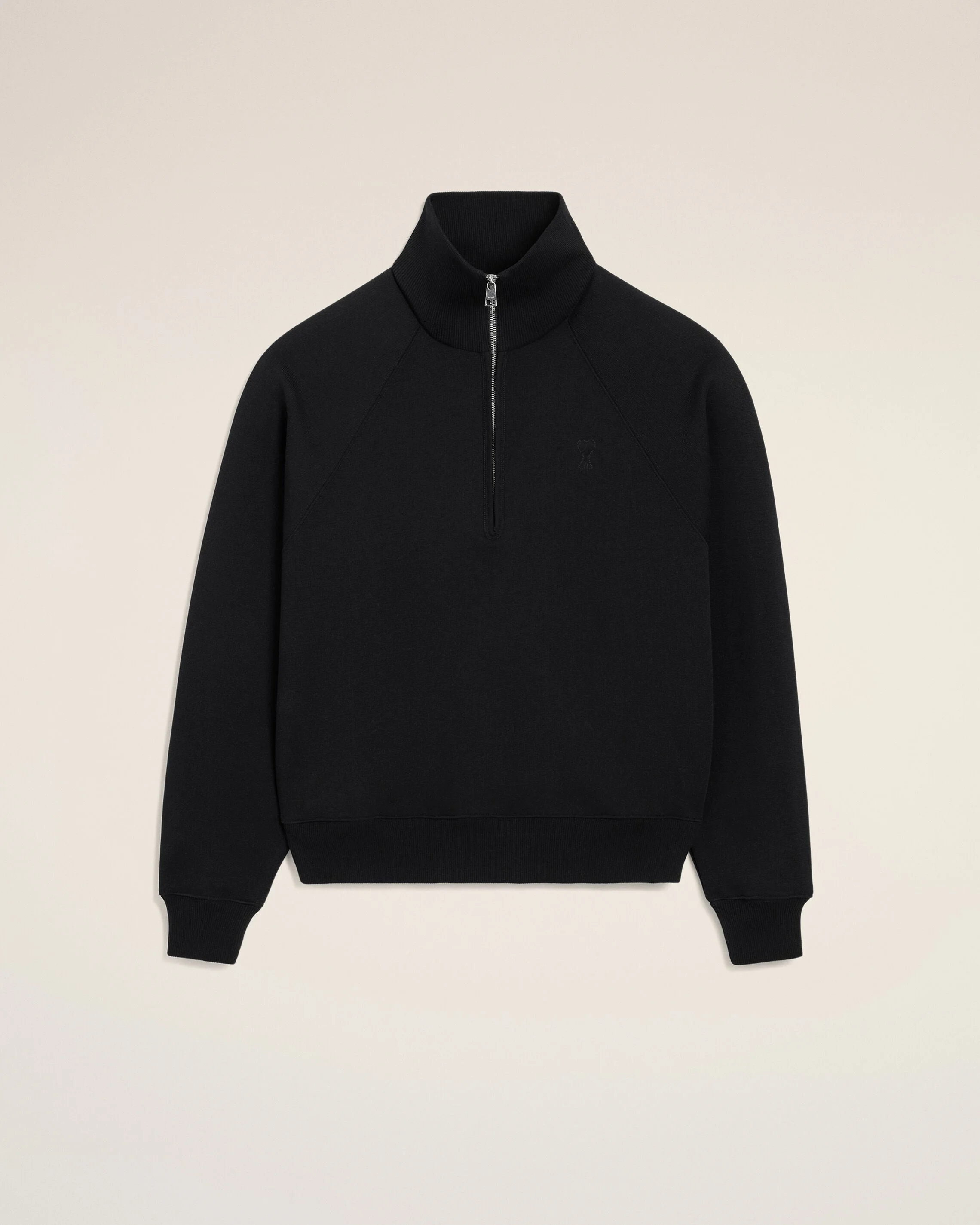 BLACK COTTON ZIPPED SWEATSHIRT WITH EMBOSSED AMI DE COEUR - 1
