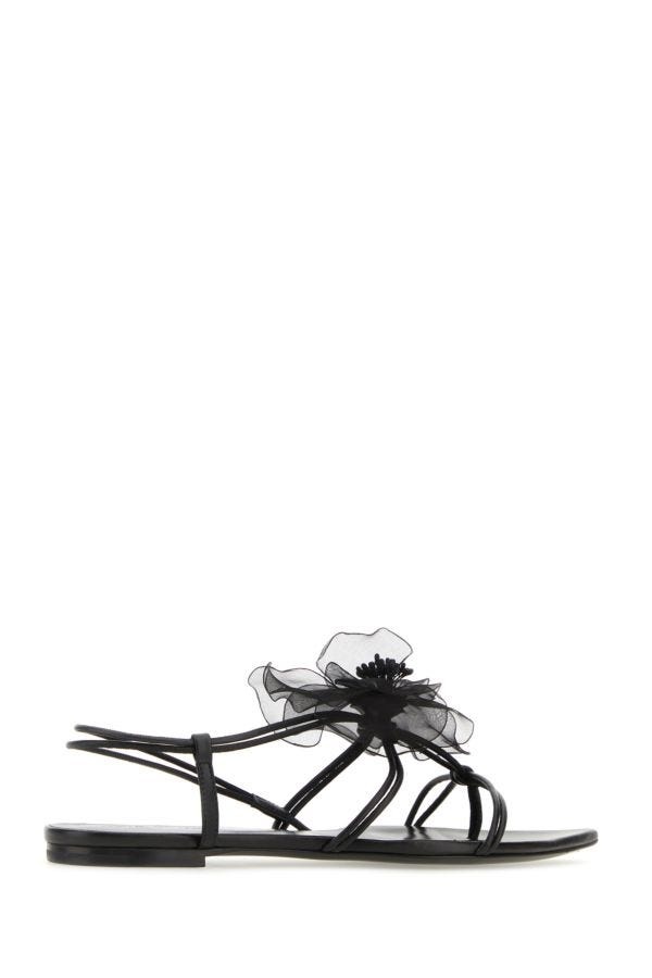 Black nappa leather thong sandals - 3