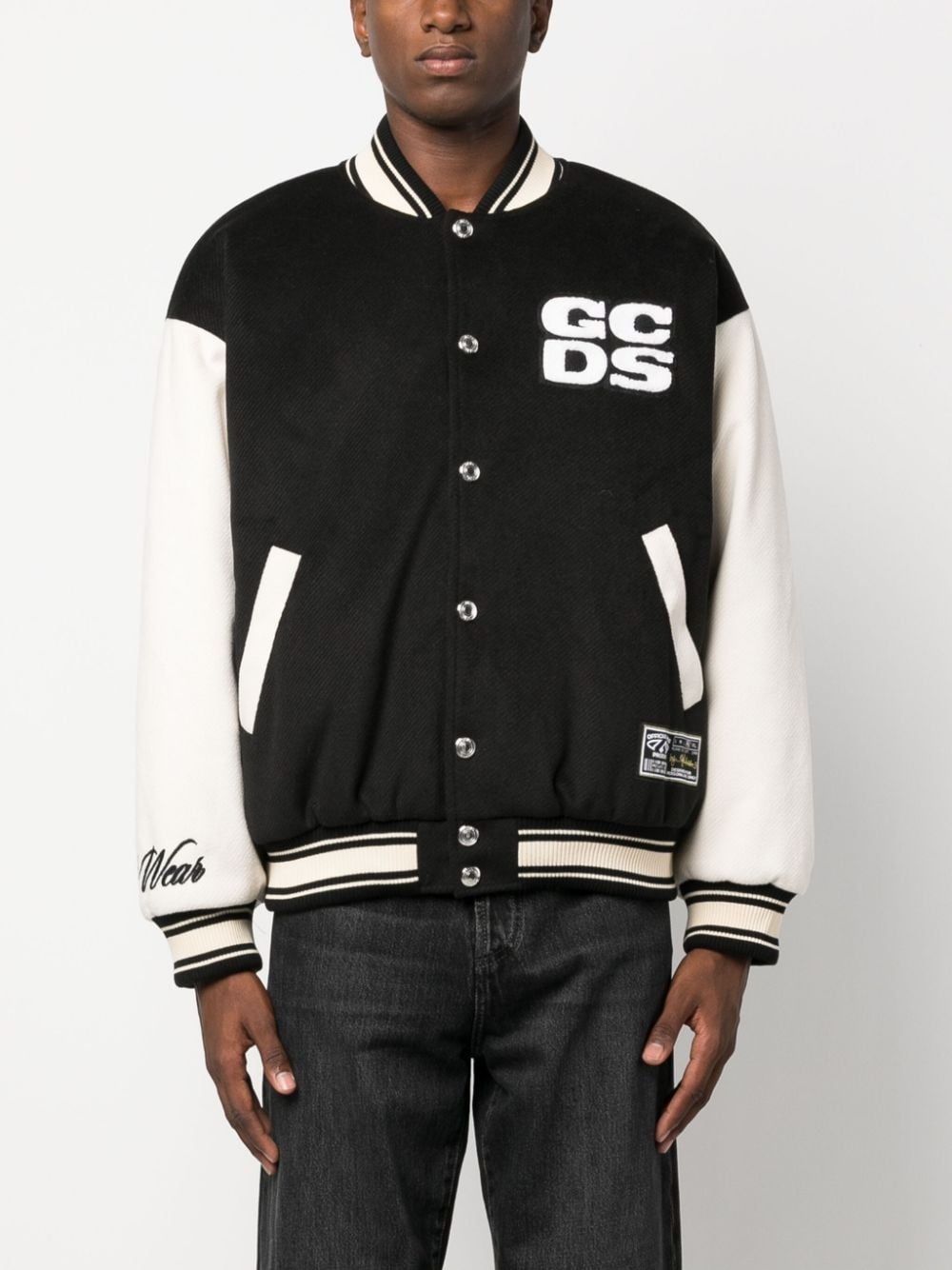 two-tone logo-patch bomber jacket - 3