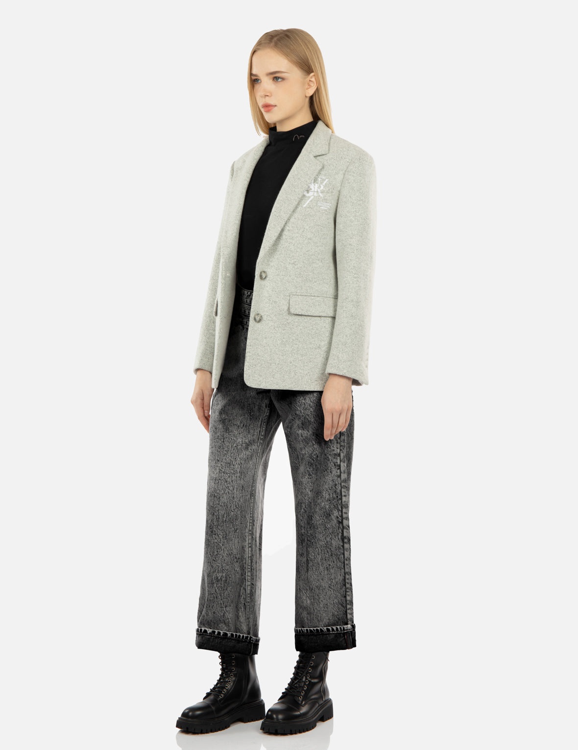 Logo Embroidery Wool Blend Blazer - 4