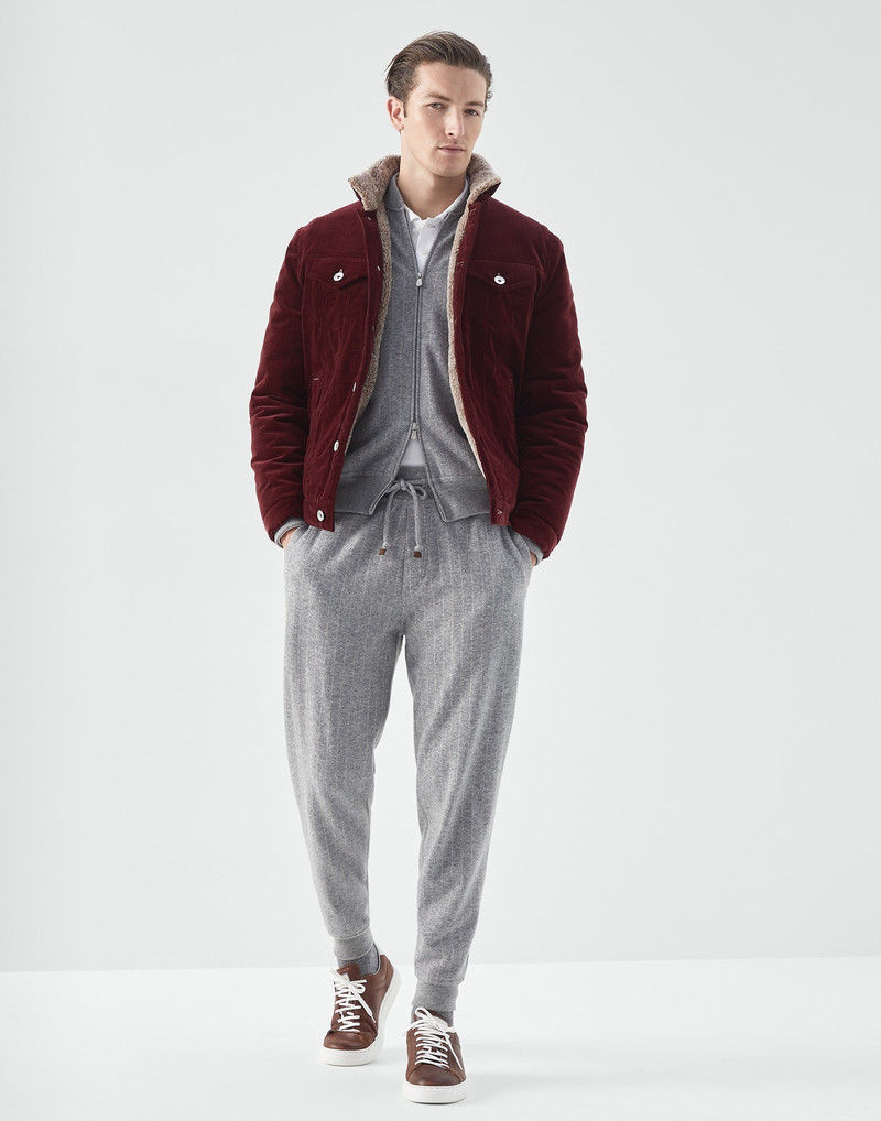 Cashmere and cotton chalk stripe French terry sweatshirt with zipper 5