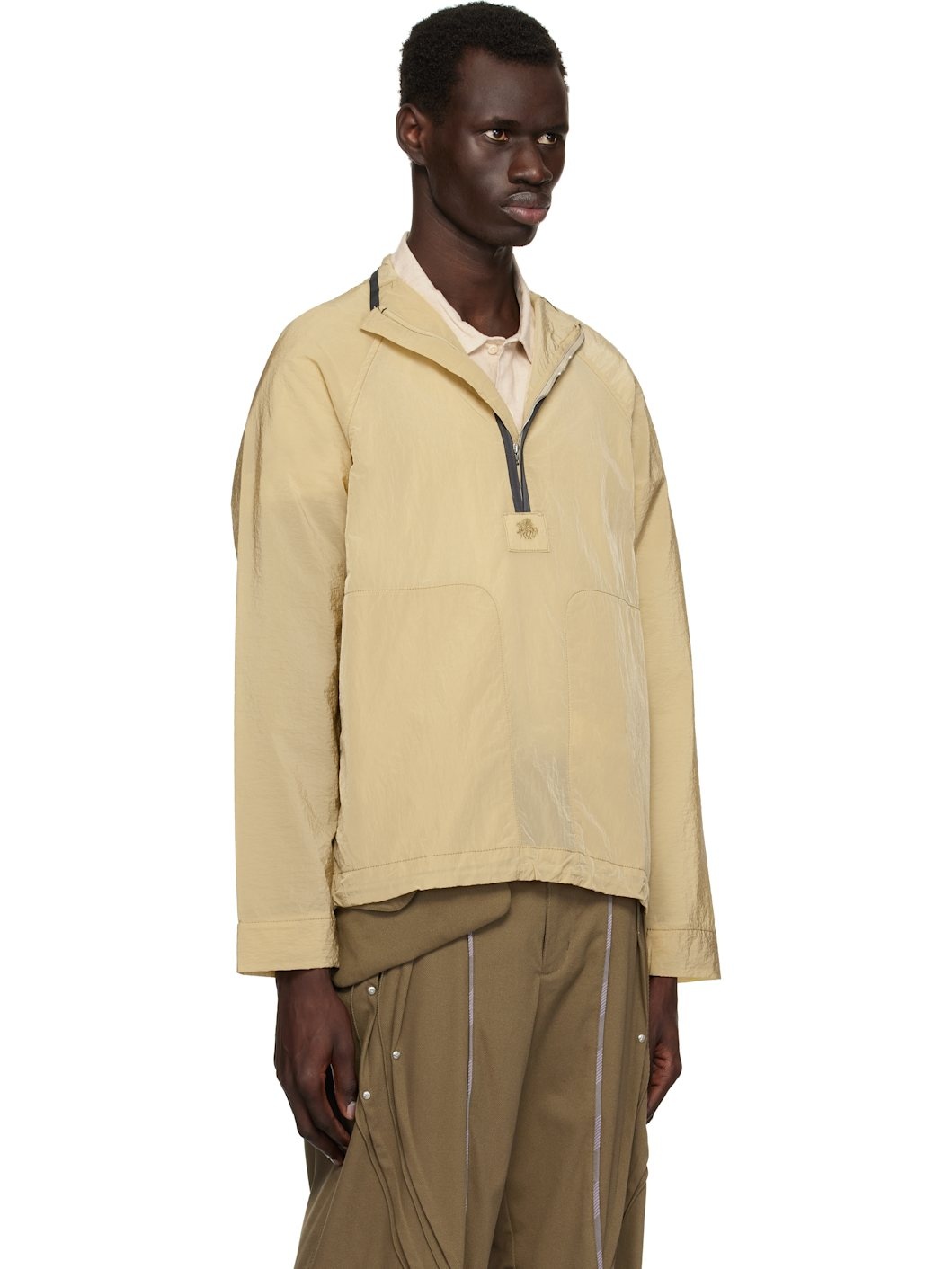 Beige Ganga Shiny Nylon Track Jacket - 2