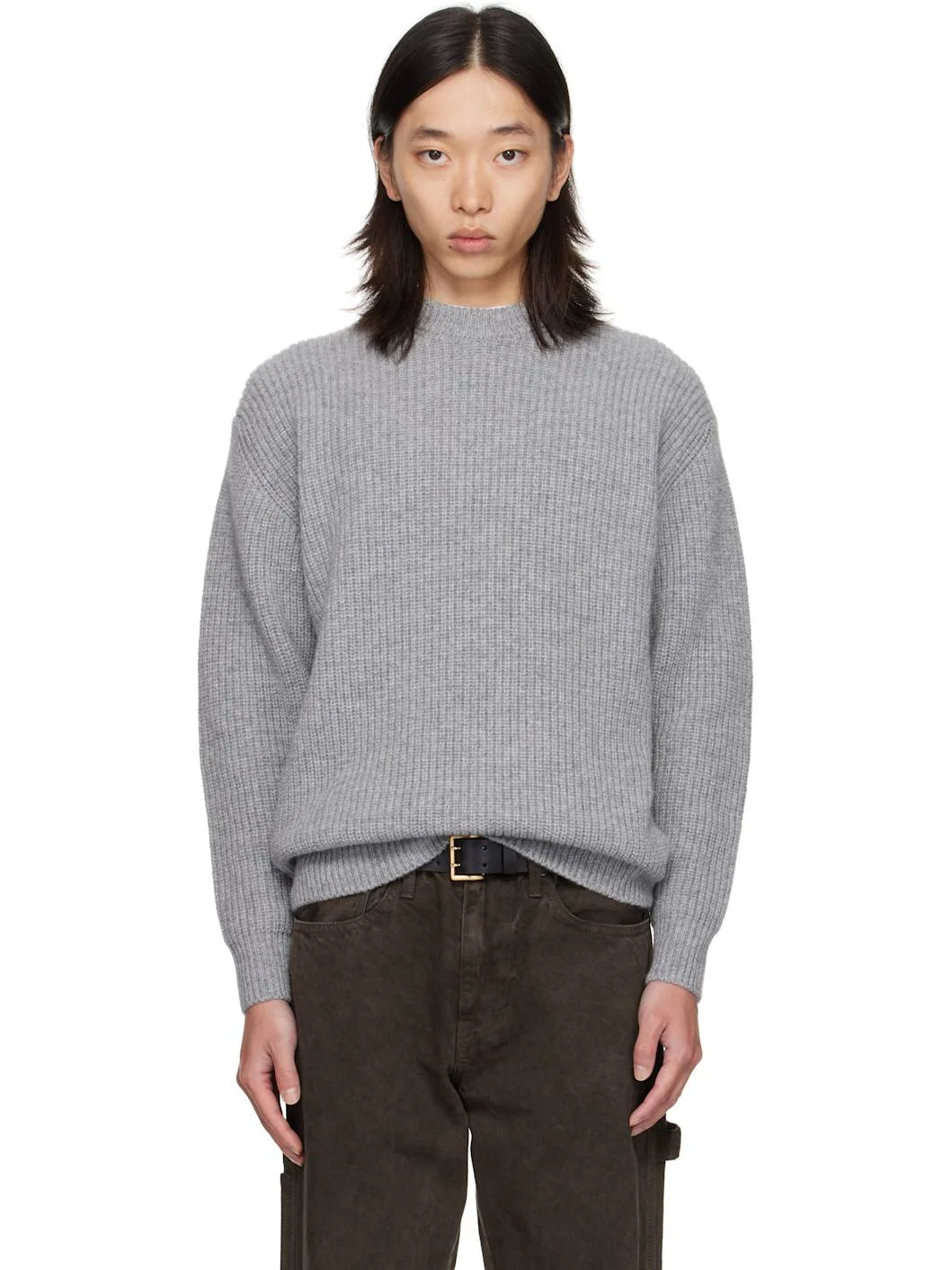 Gray Baby Alpaca Knit Sweater - 1