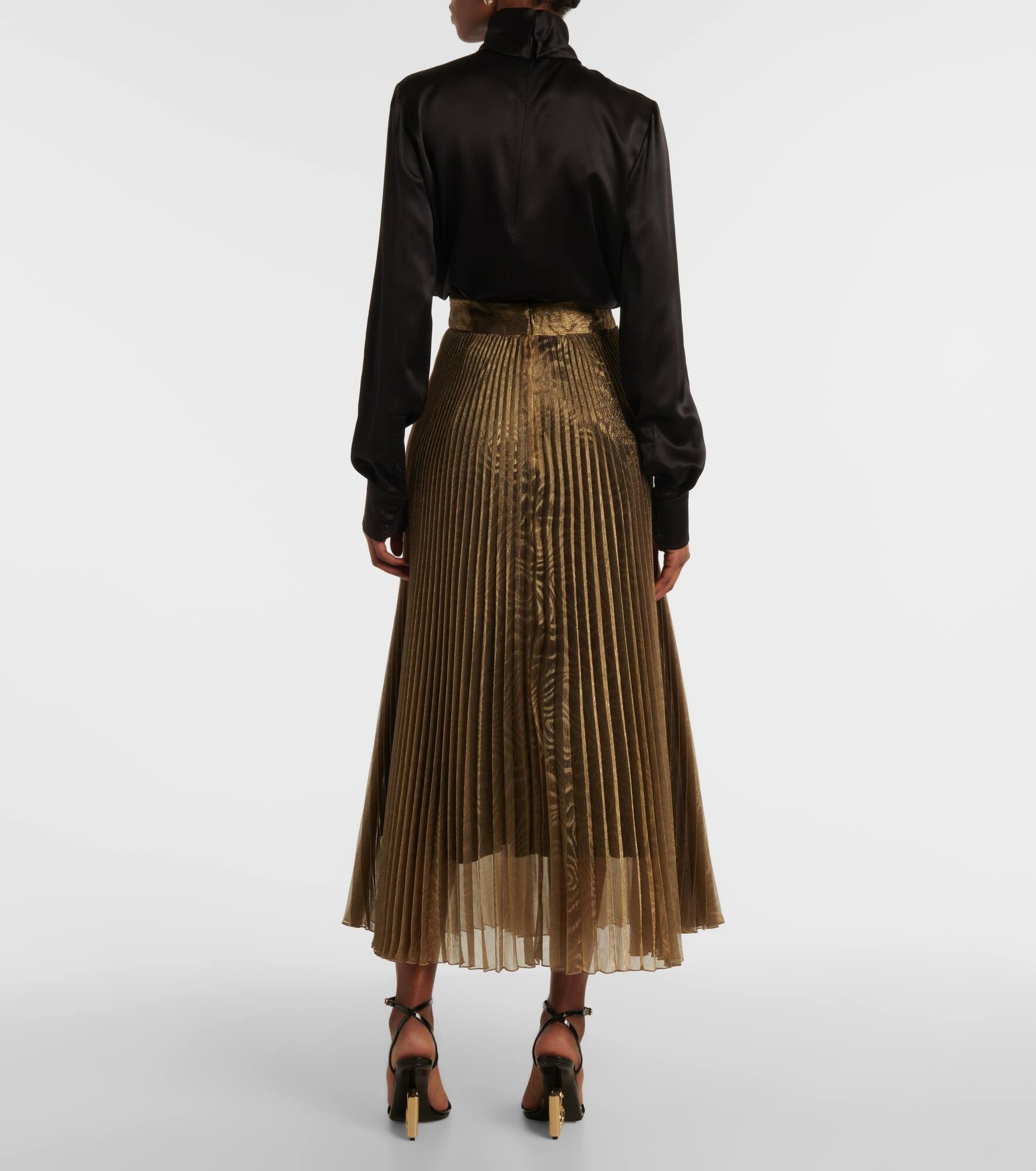 Jacquard plissé midi skirt - 3