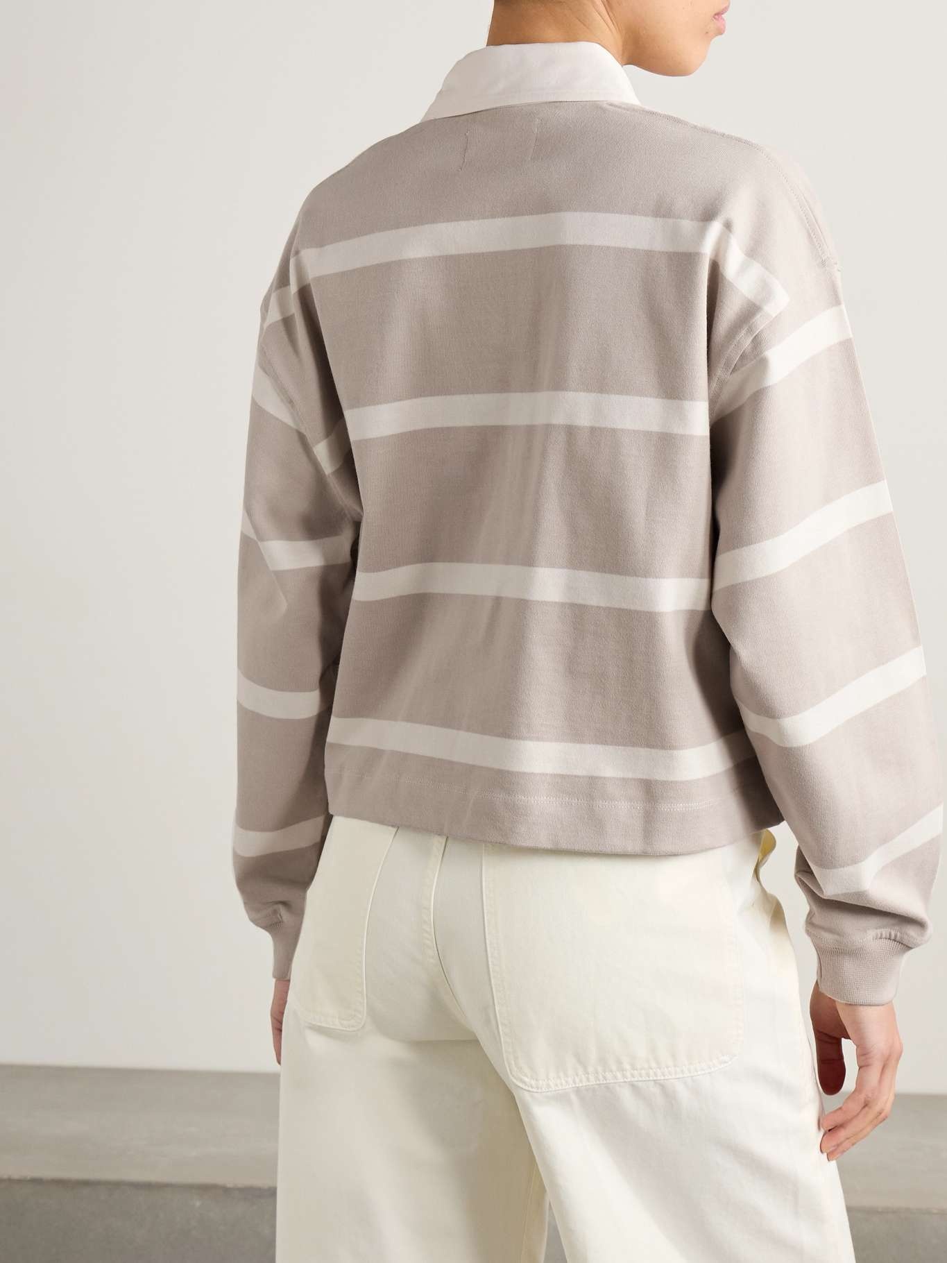 Aris twill-trimmed striped cotton-jersey polo shirt Taupe - 3