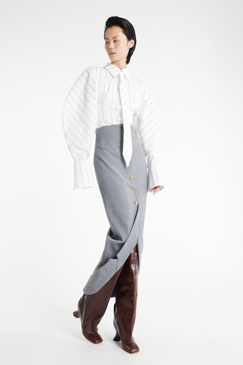 TAILORED SKIRT WITH JACKET COLLAR AT HEM GREY MELANGE 5