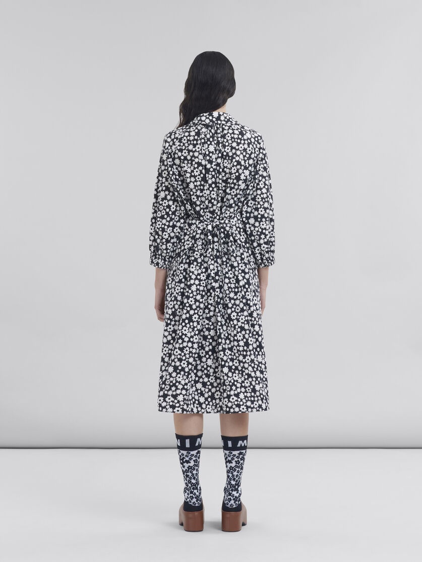 BLACK AND WHITE COTTON POPLIN SHIRT DRESS WITH POP FIELDS MOTIF - 3
