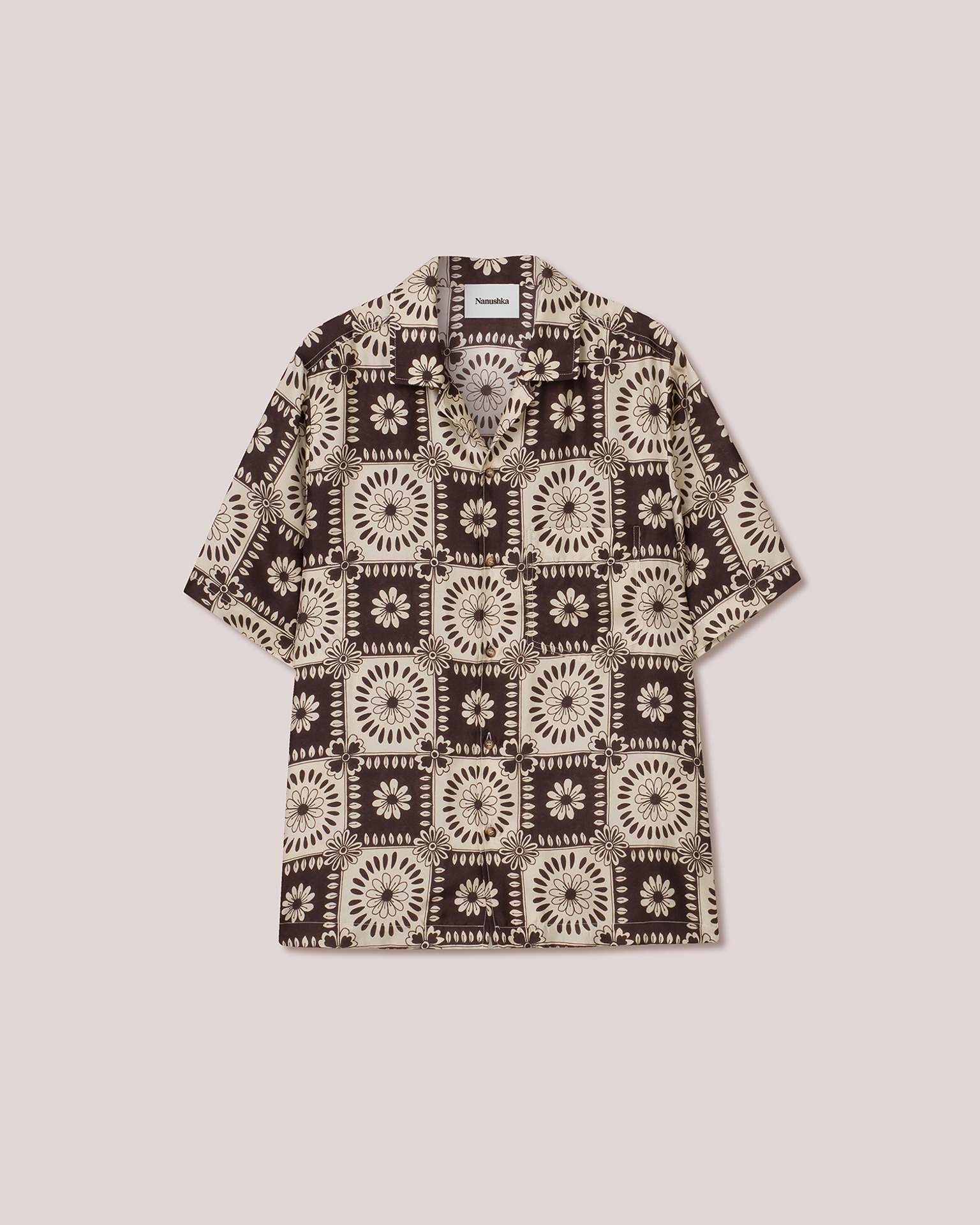 BODIL - Twill-silk tile shirt - Brown - 1