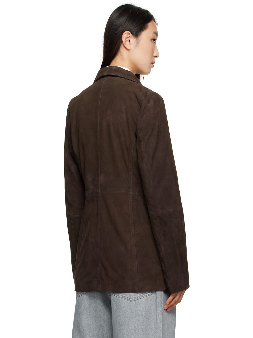 Brown Cinched Suede Blazer - 3