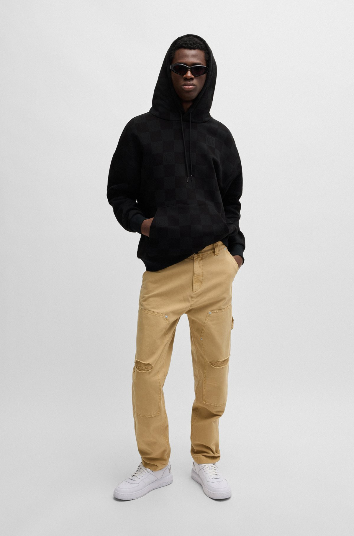 LOOSE-FIT HOODIE IN COTTON TERRY WITH CHECKERBOARD PRINT - 4