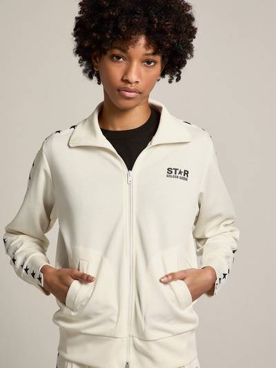 Golden Goose Women’s white zipped sweatshirt with white strip and black stars outlook
