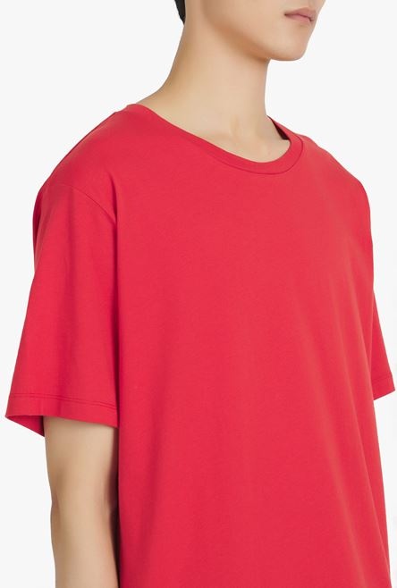 Oversized red eco-designed cotton T-shirt with white Balmain logo print - 6