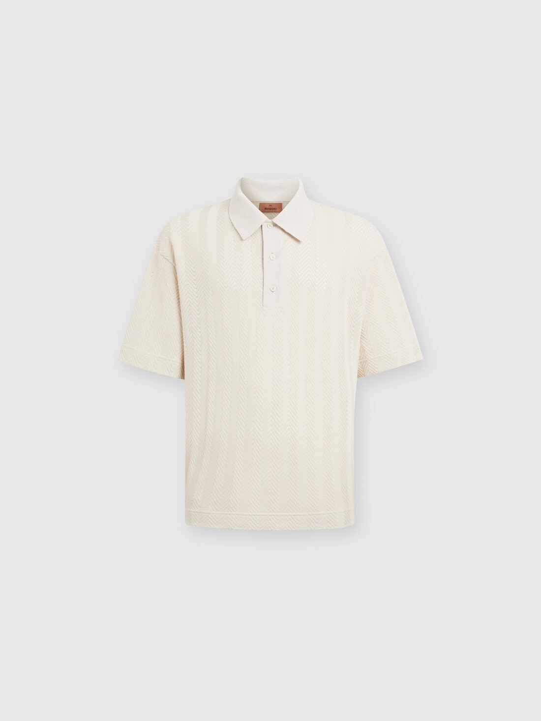 Boxy-fit knit polo shirt with tone-on-tone chevron - 1