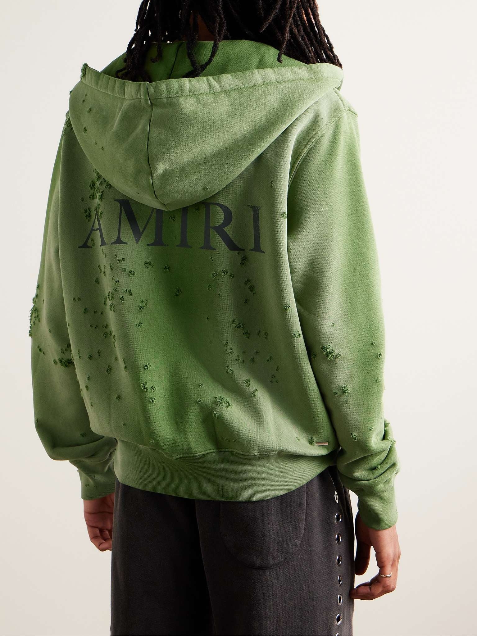 Distressed Logo-Print Cotton-Jersey Zip-Up Hoodie - 4