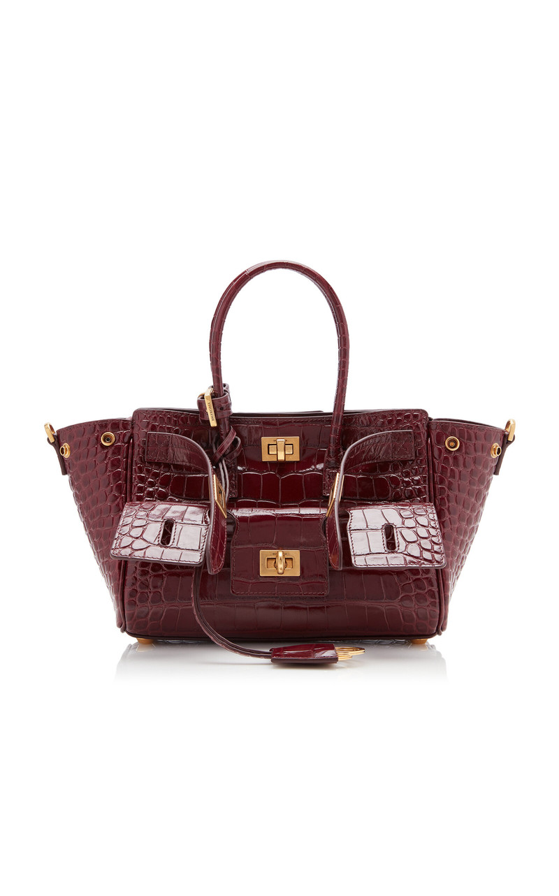 Bel Air Croc-Embossed Leather 휴대용 가방 burgundy 1