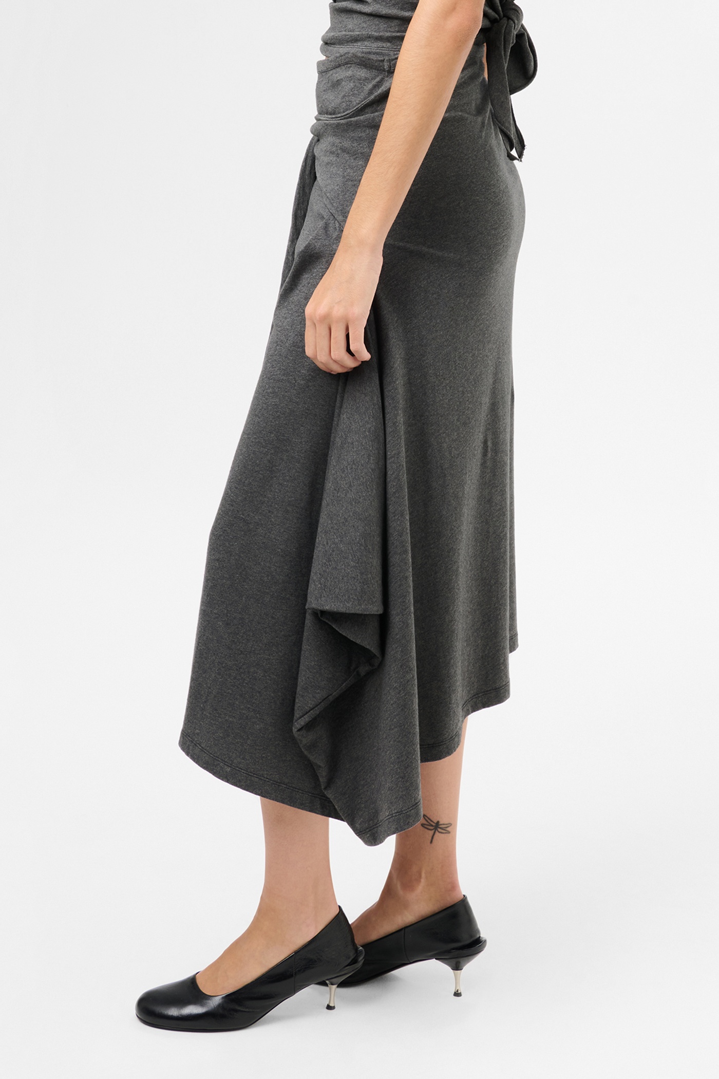 Sash Skirt Dark Grey Melange Jersey - 4