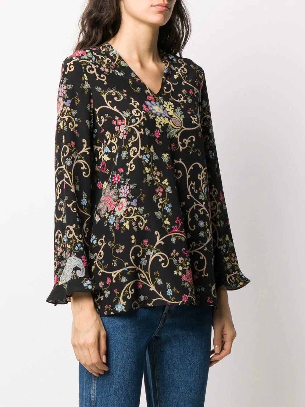 floral-print silk blouse - 3