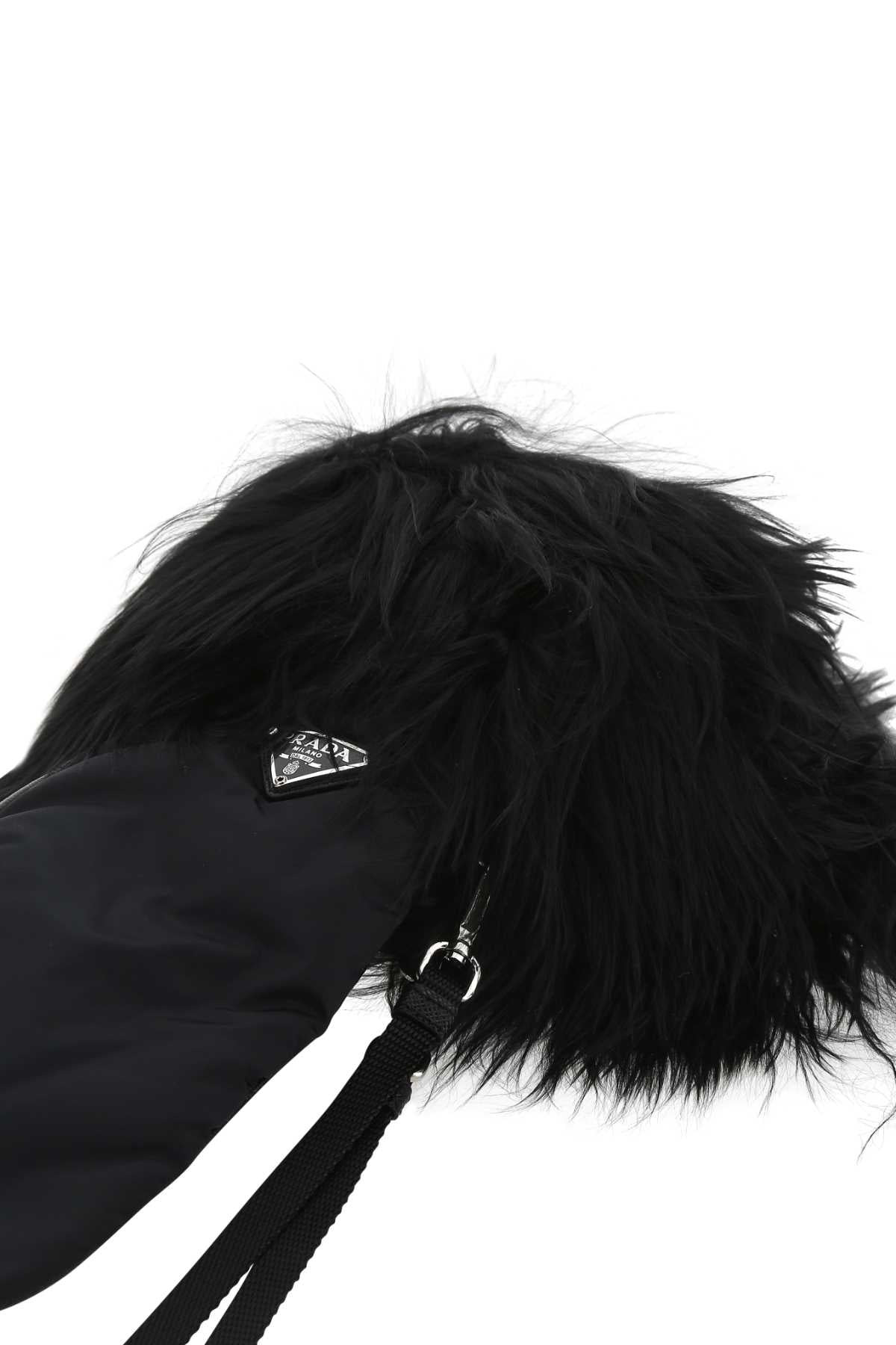 Prada Women Black Nylon And Nappa Leather Gloves - 2