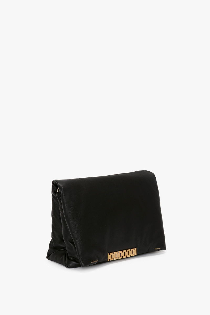 Puffy Jumbo Chain Pouch In Black Leather 3