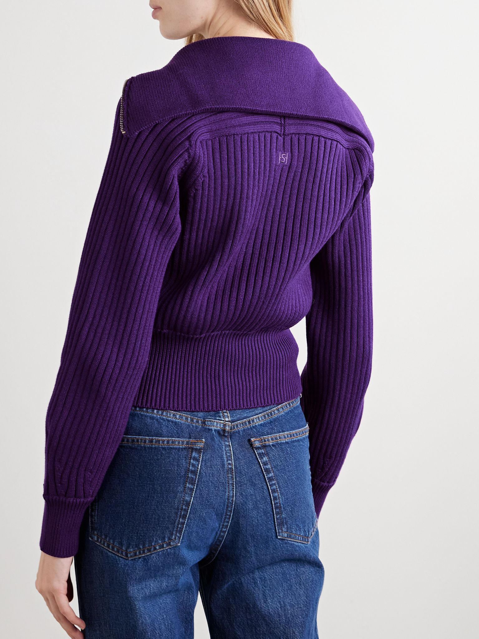 Chester ribbed cotton-blend half-zip sweater Purple - 3