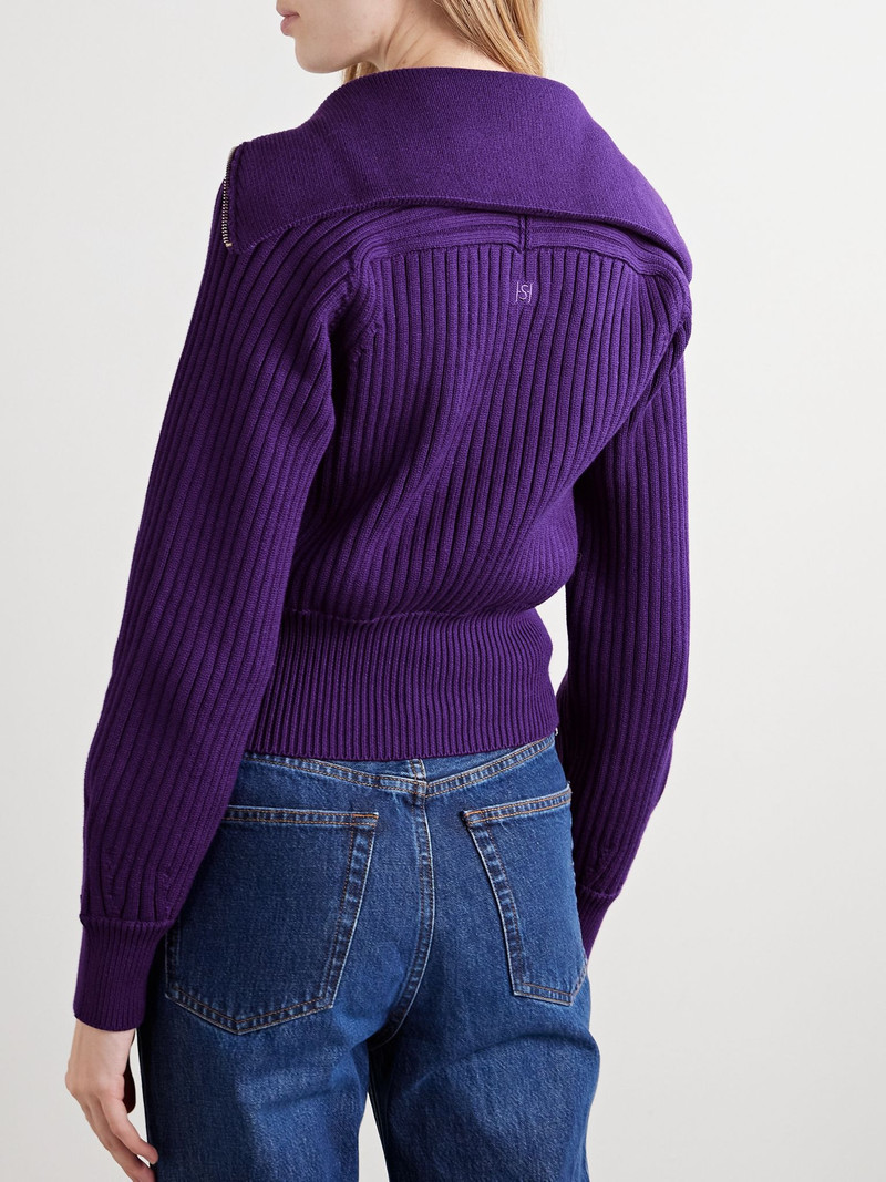 Chester ribbed cotton-blend half-zip sweater Purple 3