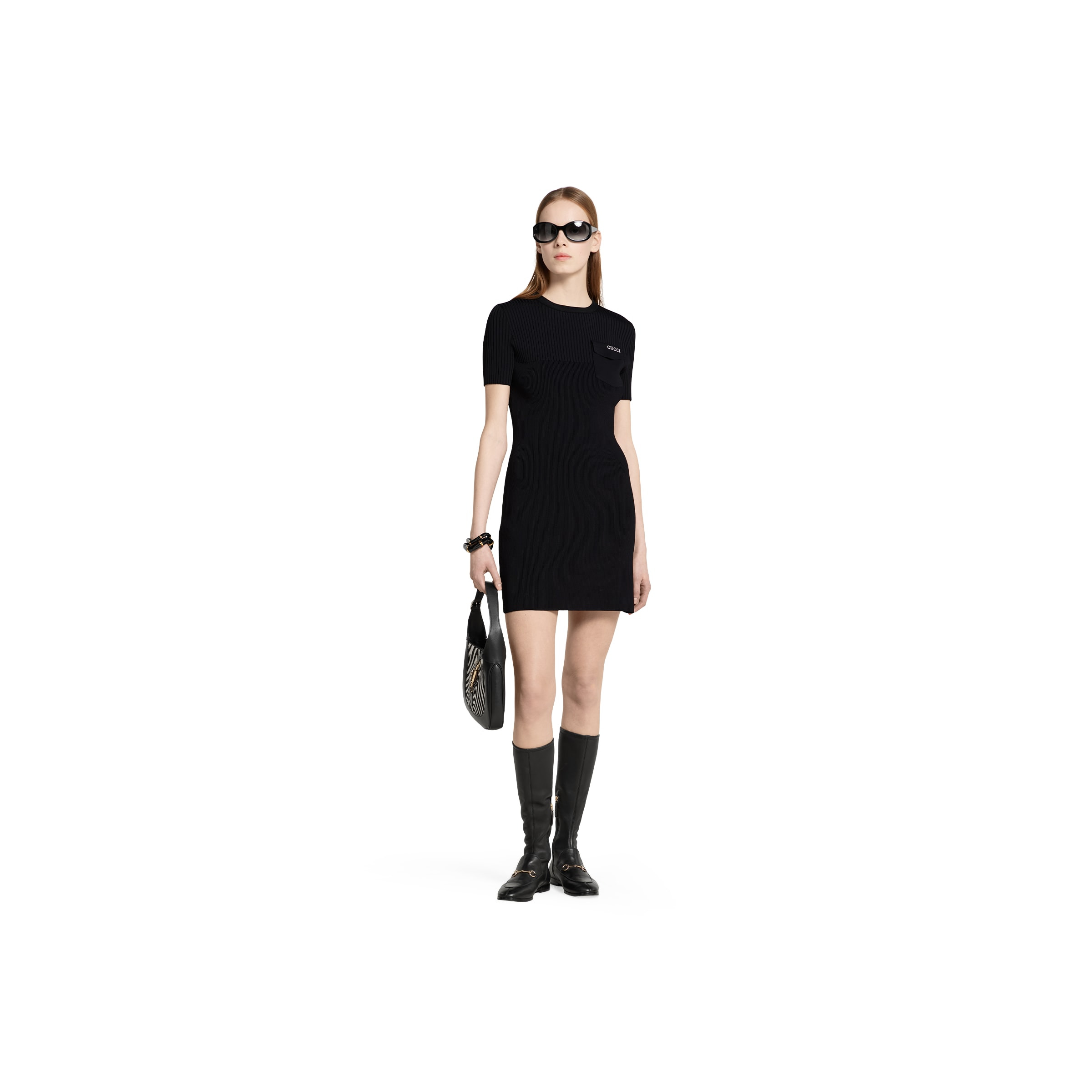 Rib fabric dress with intarsia - 2