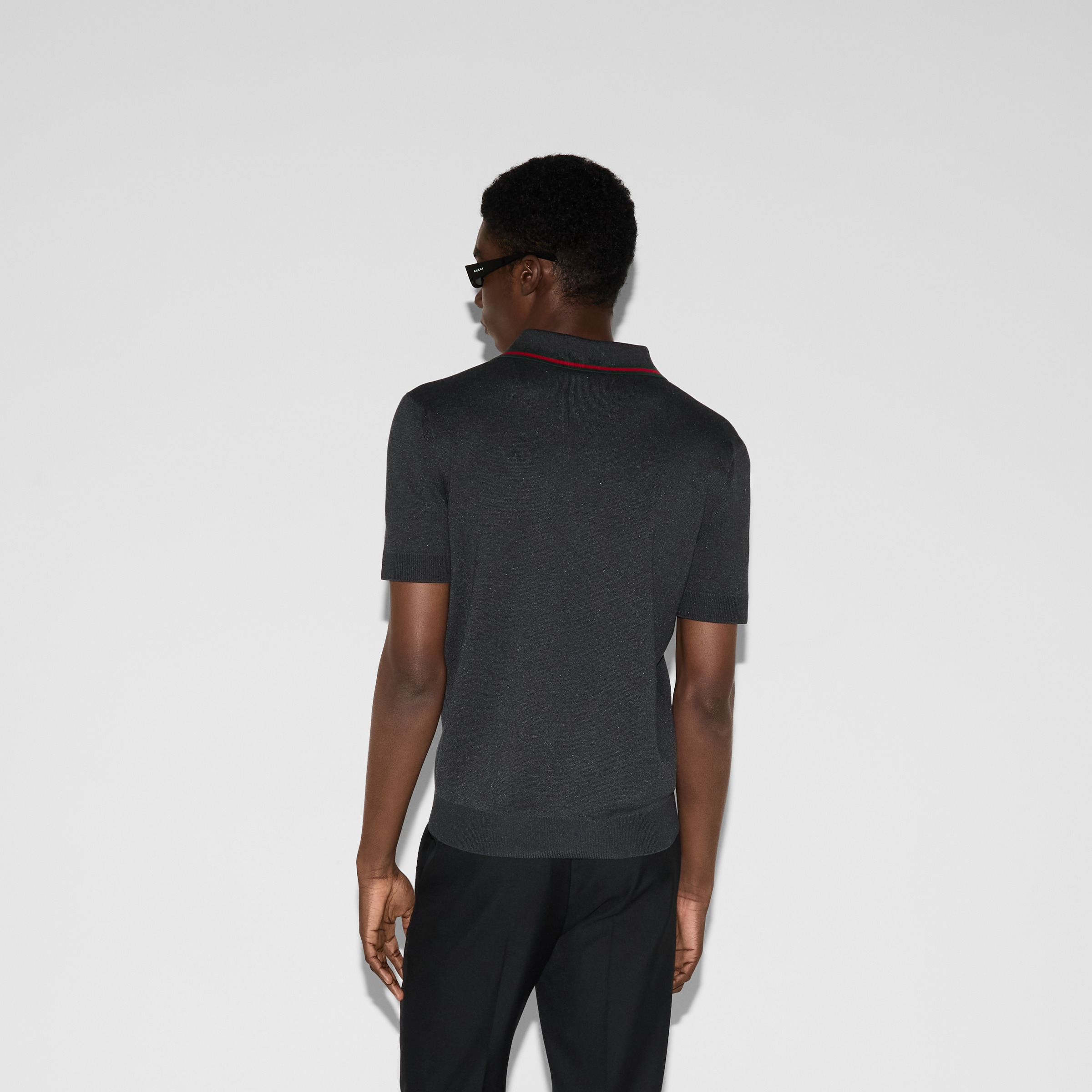 Silk cotton polo shirt with Web - 4