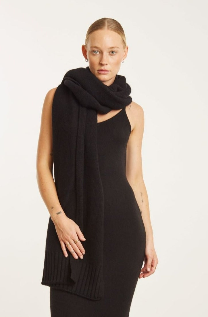 BLACK CASHMERE WRAP SCARF - 1