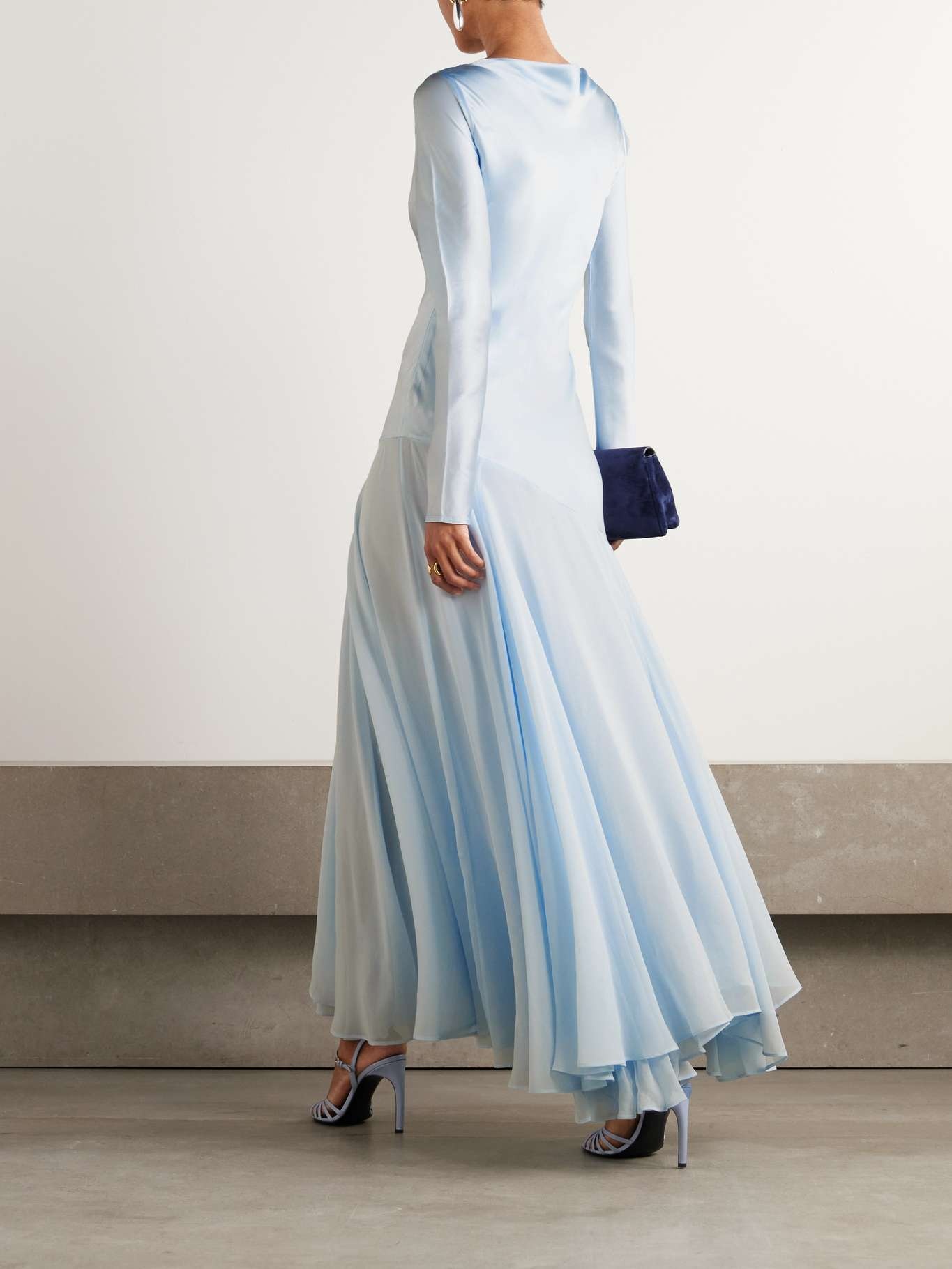 Cordelia silk-satin and chiffon maxi dress Light blue - 3